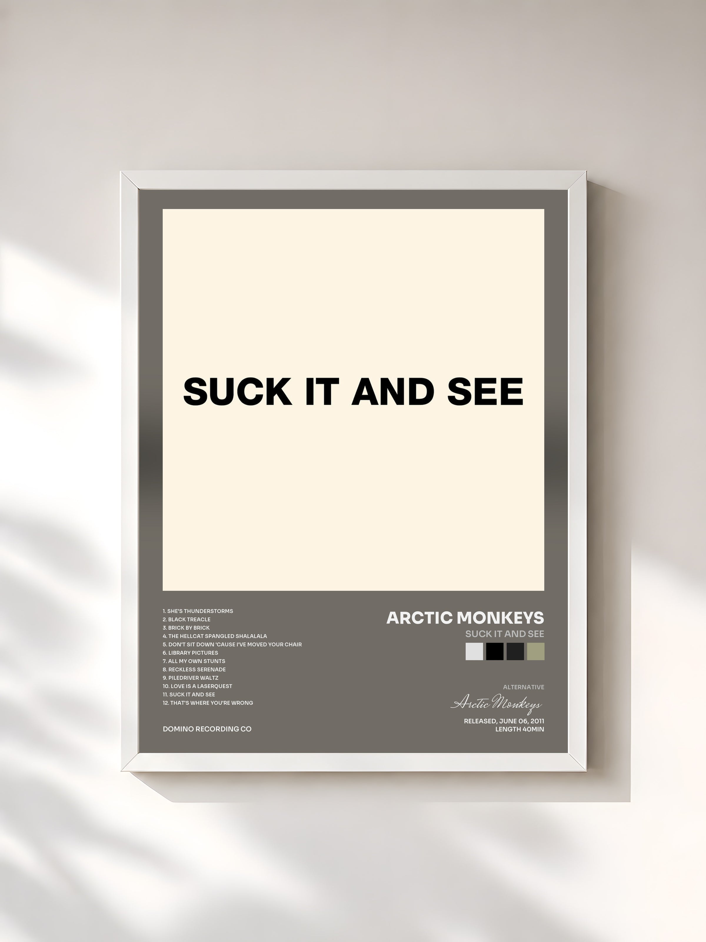 #blanc Tableau de l'album Suck It and See de Arctic Monkeys, cadre blanc, imprimé et encadré en France