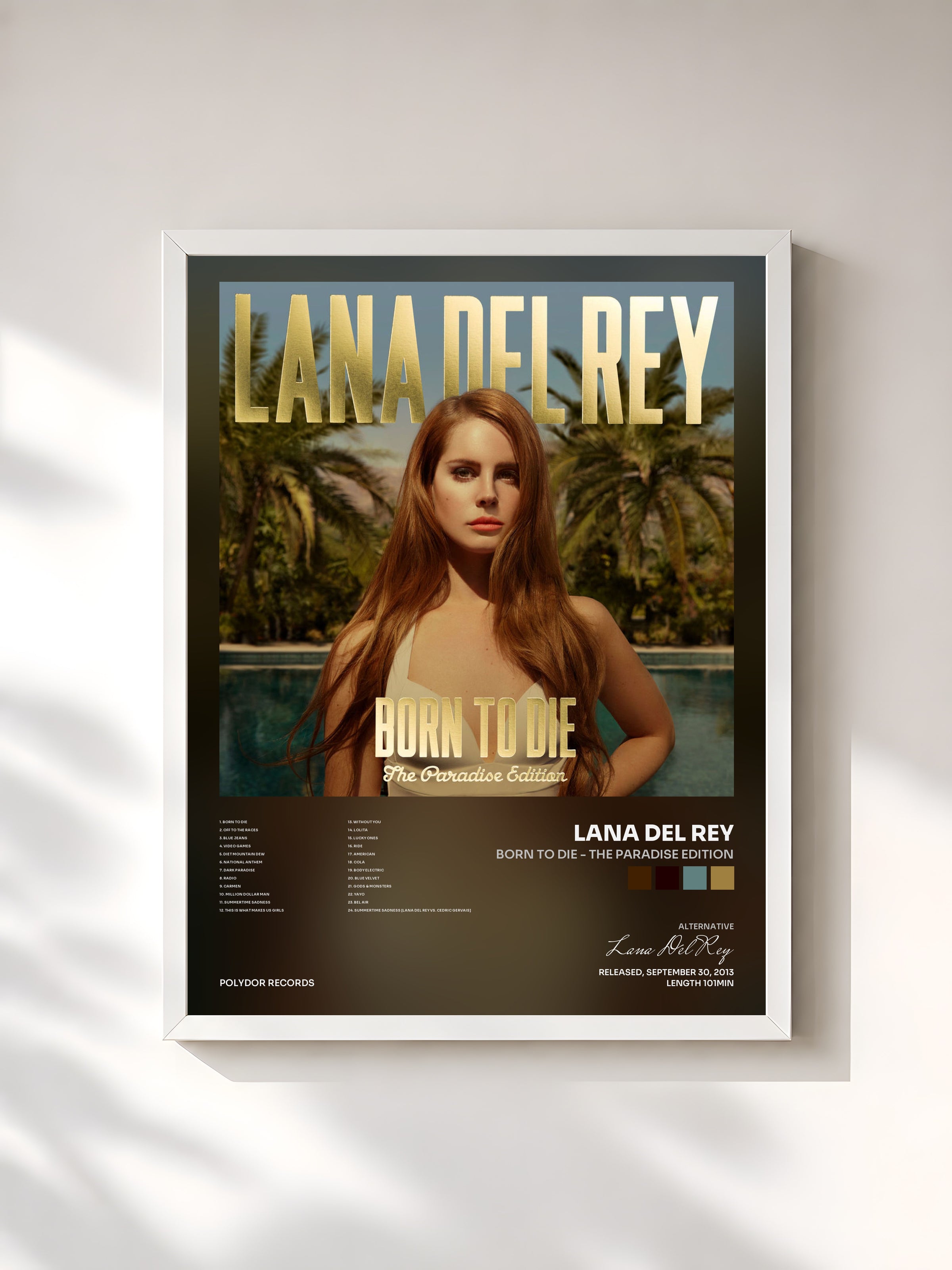 #blanc Tableau de l'album Born To Die - The Paradise Edition de Lana Del Rey, cadre blanc, imprimé et encadré en France
