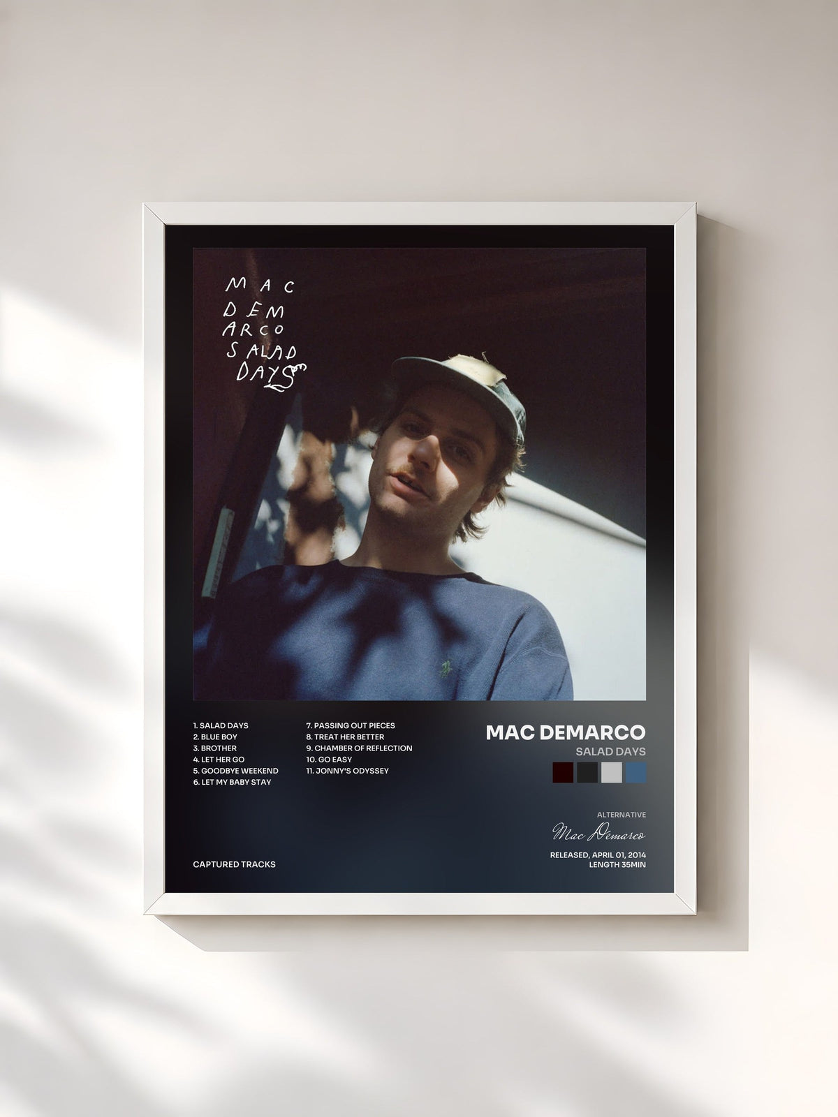 #blanc Tableau de l'album Salad Days de Mac Demarco, cadre blanc, imprimé et encadré en France