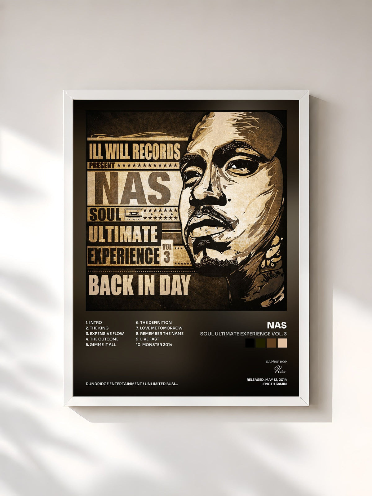#blanc Tableau de l'album Soul Ultimate Experience Vol. 3 de Nas, cadre blanc, imprimé et encadré en France