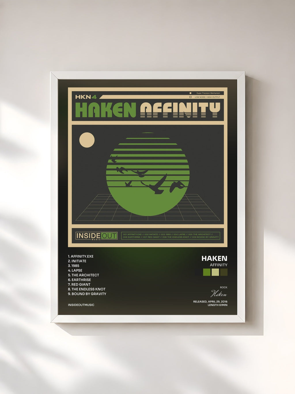 #blanc Tableau de l'album Affinity de Haken, cadre blanc, imprimé et encadré en France