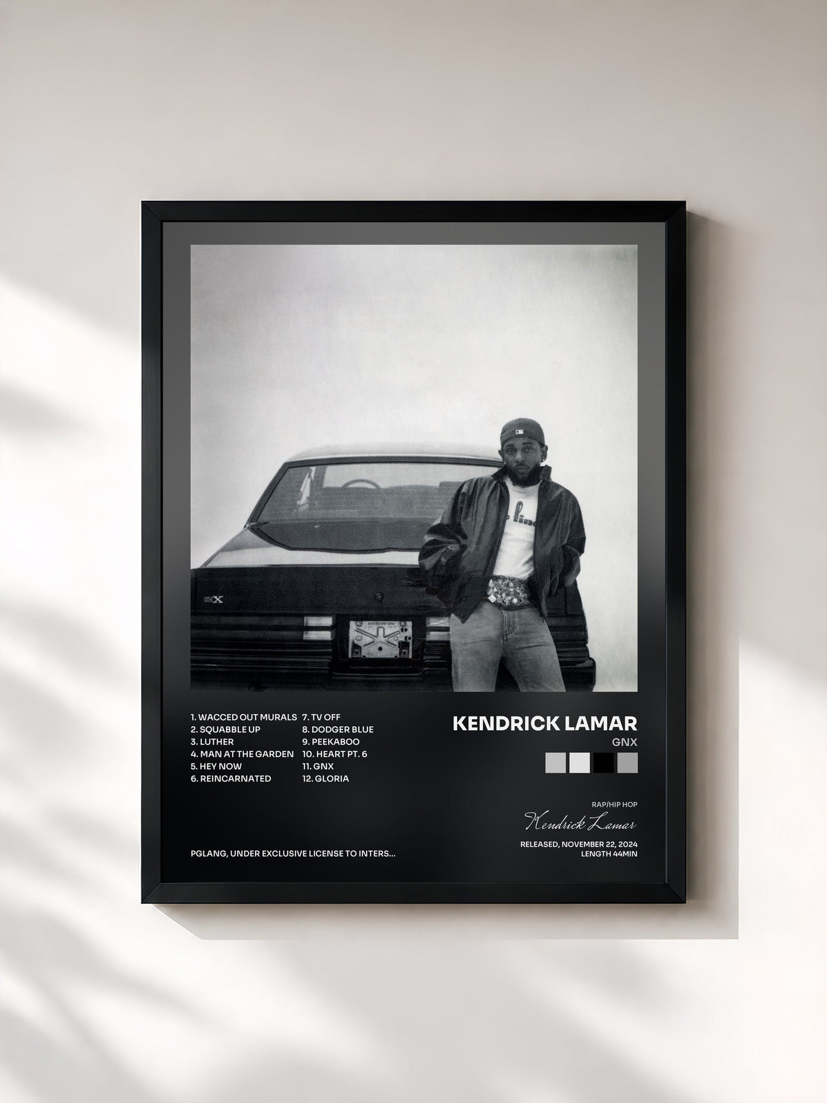 #noir Tableau de l'album GNX de Kendrick Lamar, cadre noir, imprimé et encadré en France
