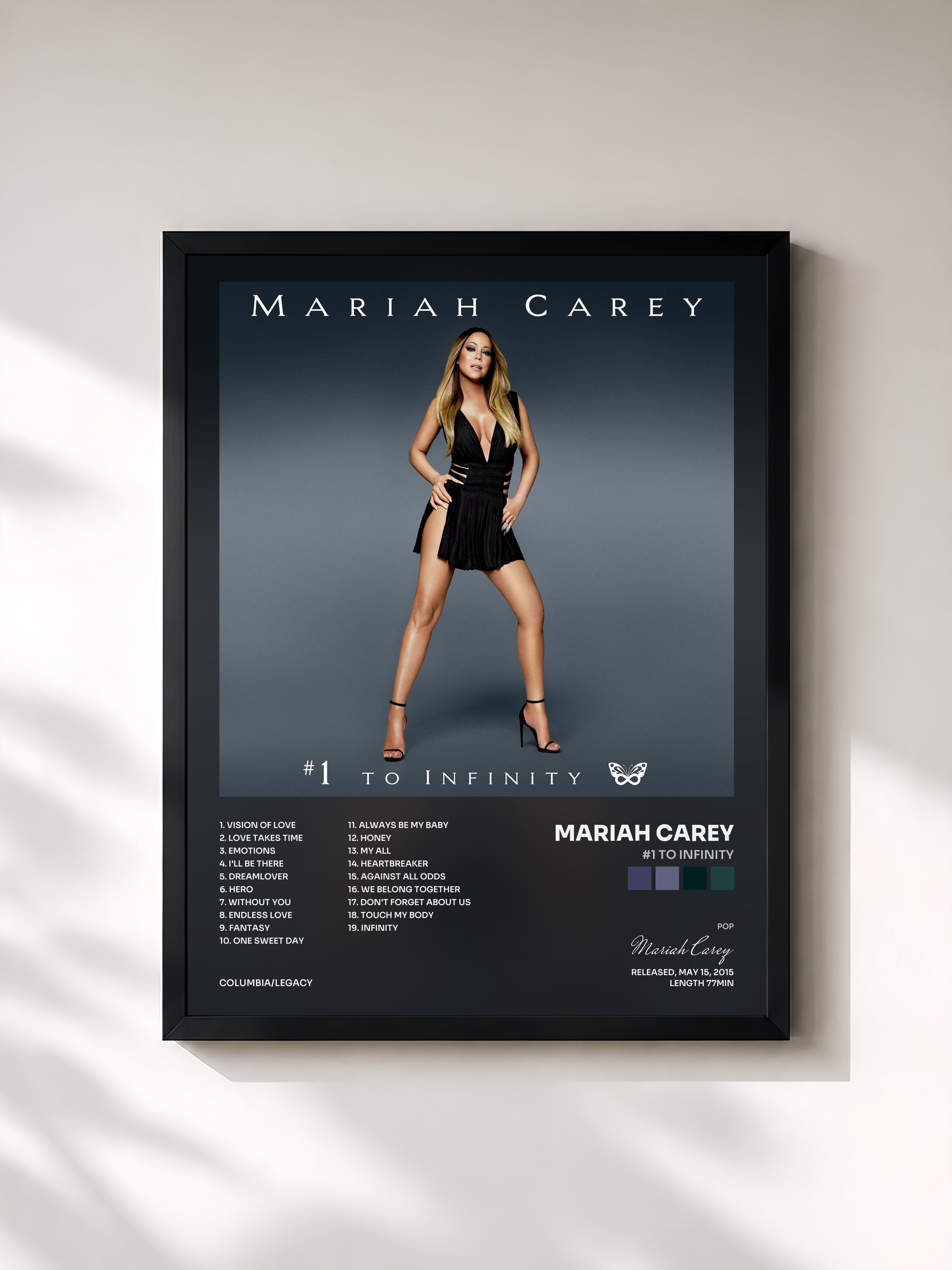 #noir #1 to Infinity de Mariah Carey en lámina enmarcada, marco negro, impresa y enmarcada en Francia