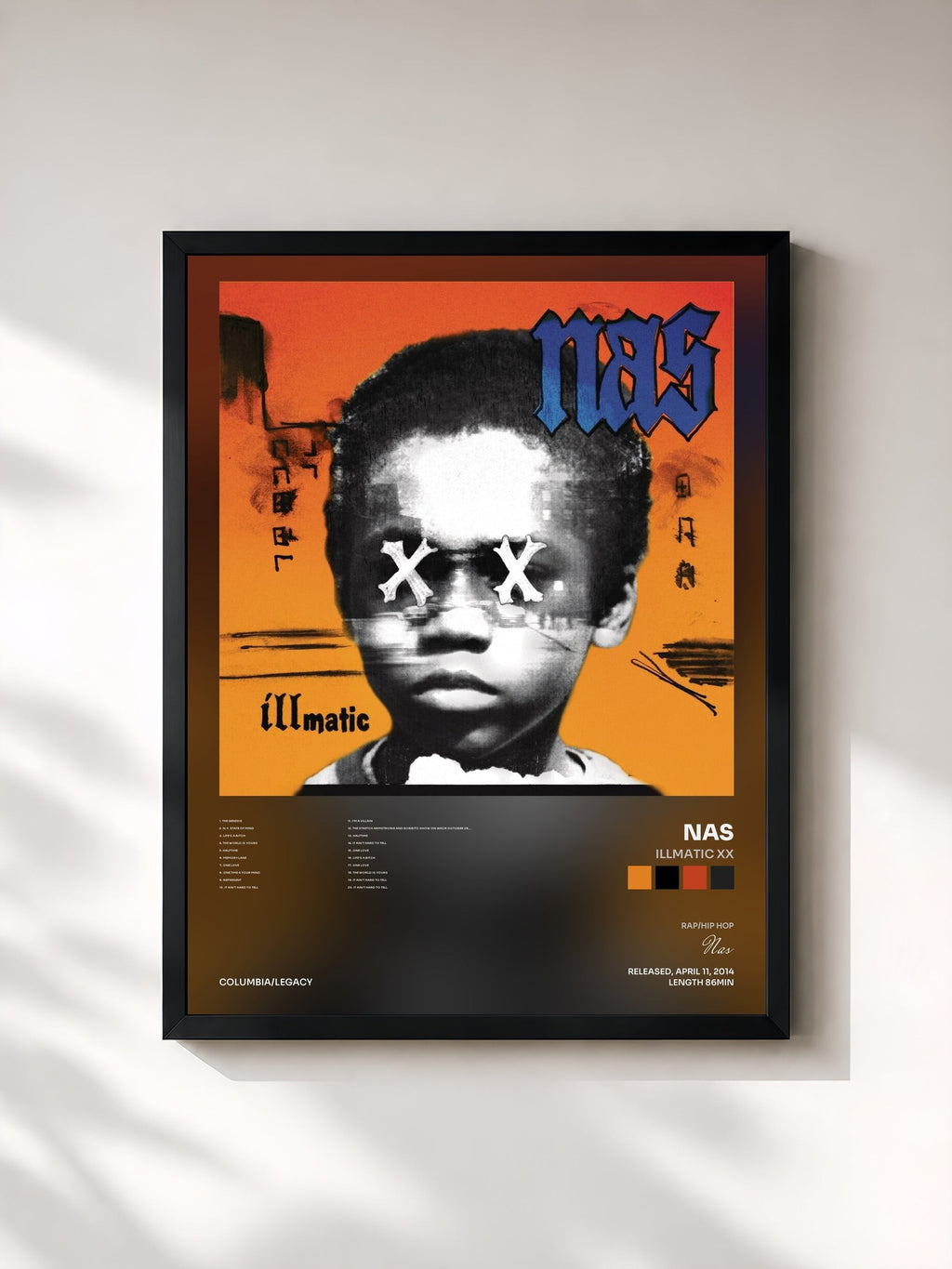 #noir Tableau de l'album Illmatic XX de Nas, cadre noir, imprimé et encadré en France
