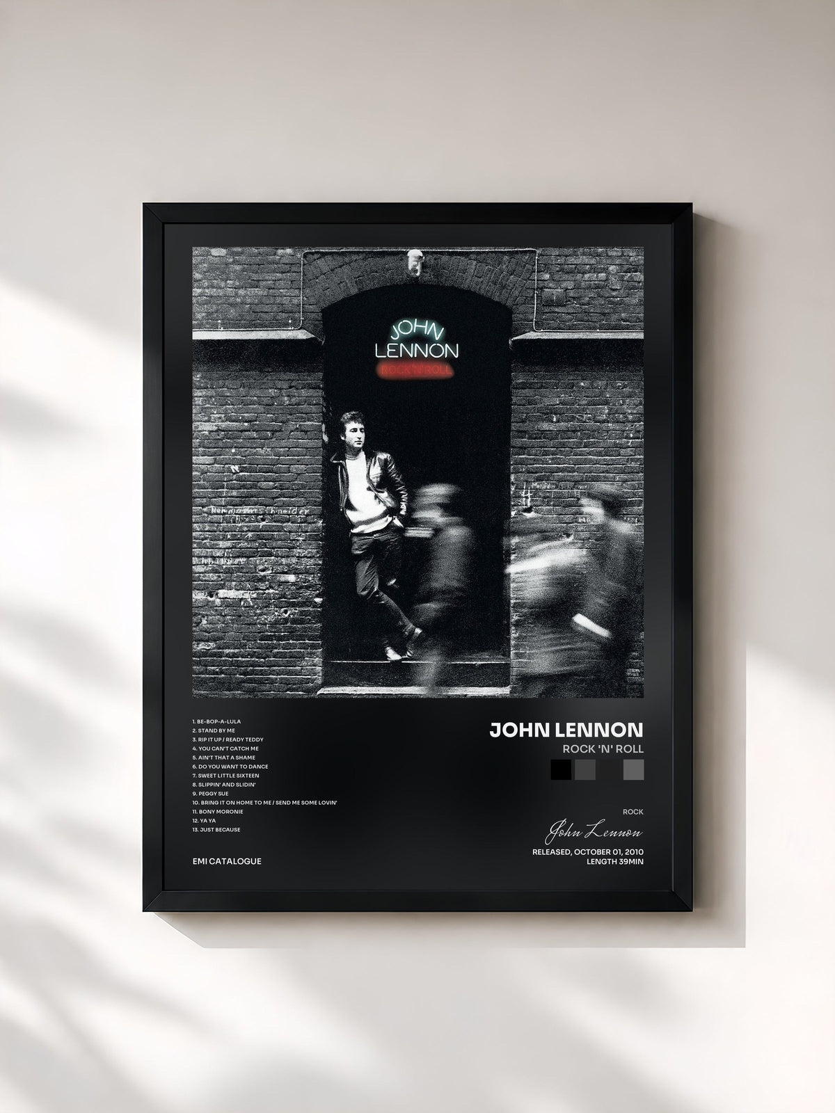 #noir Tableau de l'album Rock 'N' Roll de John Lennon, cadre noir, imprimé et encadré en France