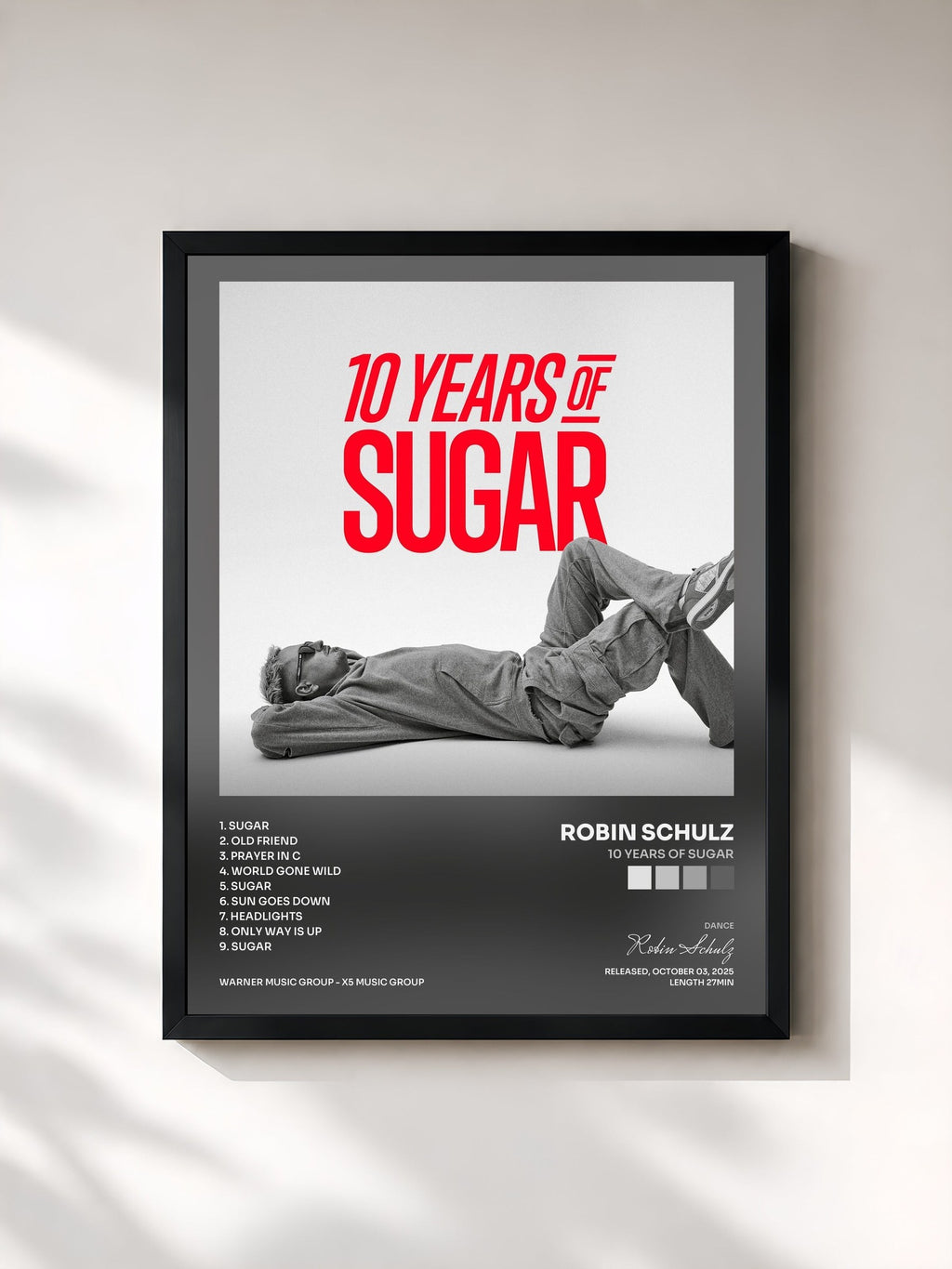 #noir 10 Years of Sugar von Robin Schulz als gerahmter Kunstdruck, schwarzer Rahmen, gedruckt und gerahmt in Frankreich