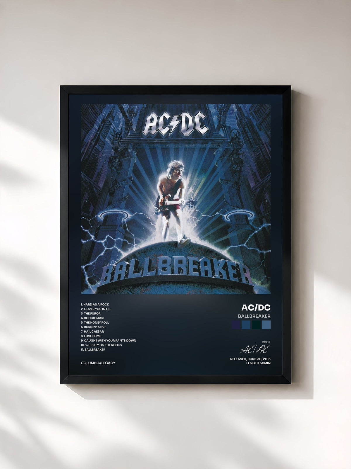 #noir Tableau de l'album Ballbreaker de AC/DC, cadre noir, imprimé et encadré en France