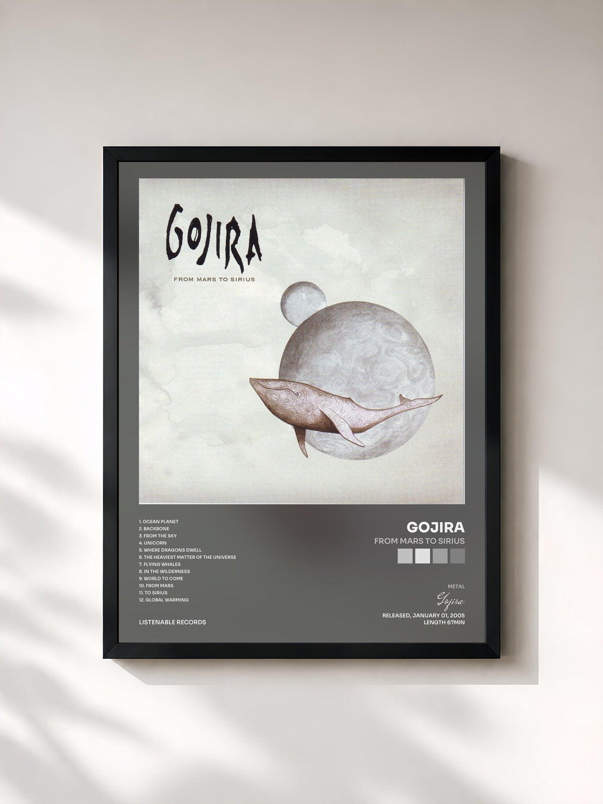#noir Tableau de l'album From Mars to Sirius de Gojira, cadre noir, imprimé et encadré en France