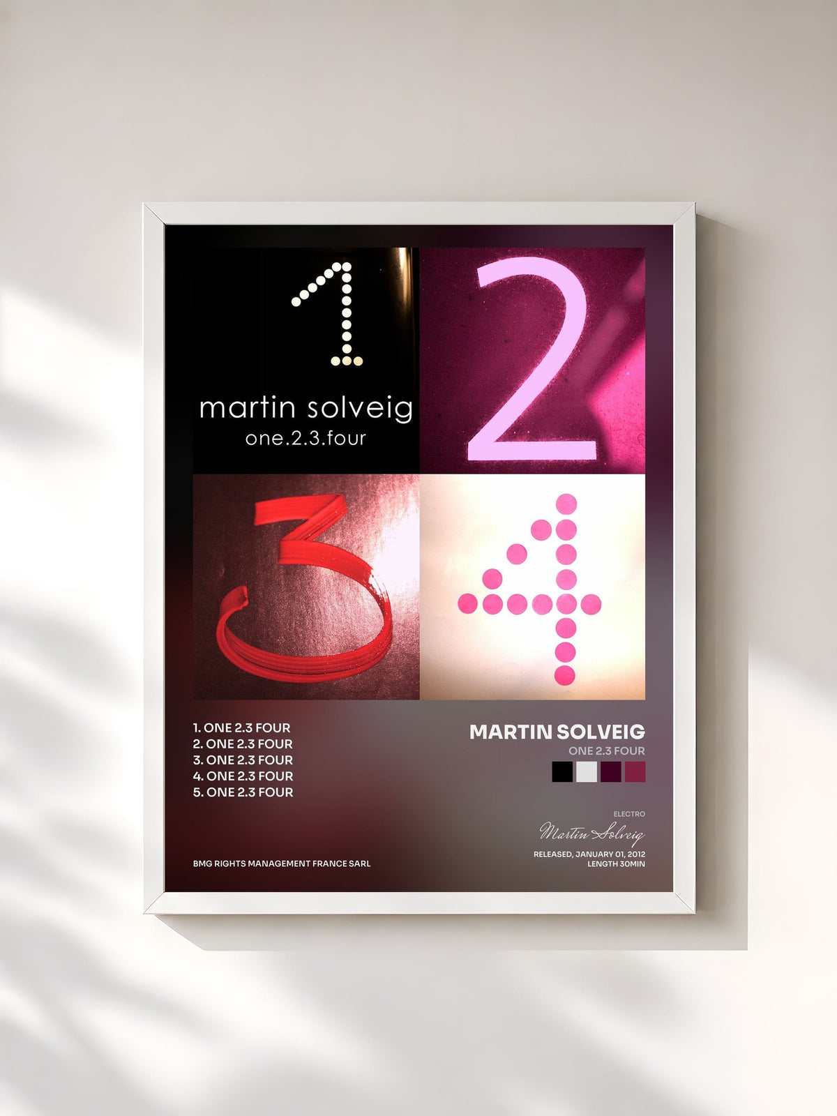 #blanc Tableau de l'album One 2.3 Four de Martin Solveig, cadre blanc, imprimé et encadré en France