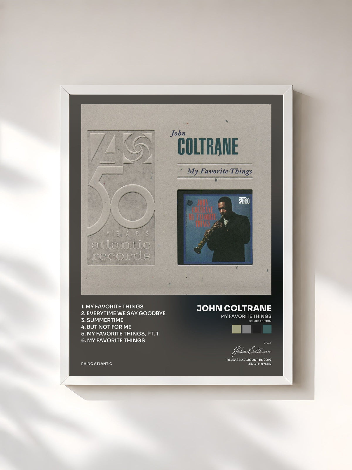 #blanc Tableau de l'album My Favorite Things (Deluxe Edition) de John Coltrane, cadre blanc, imprimé et encadré en France