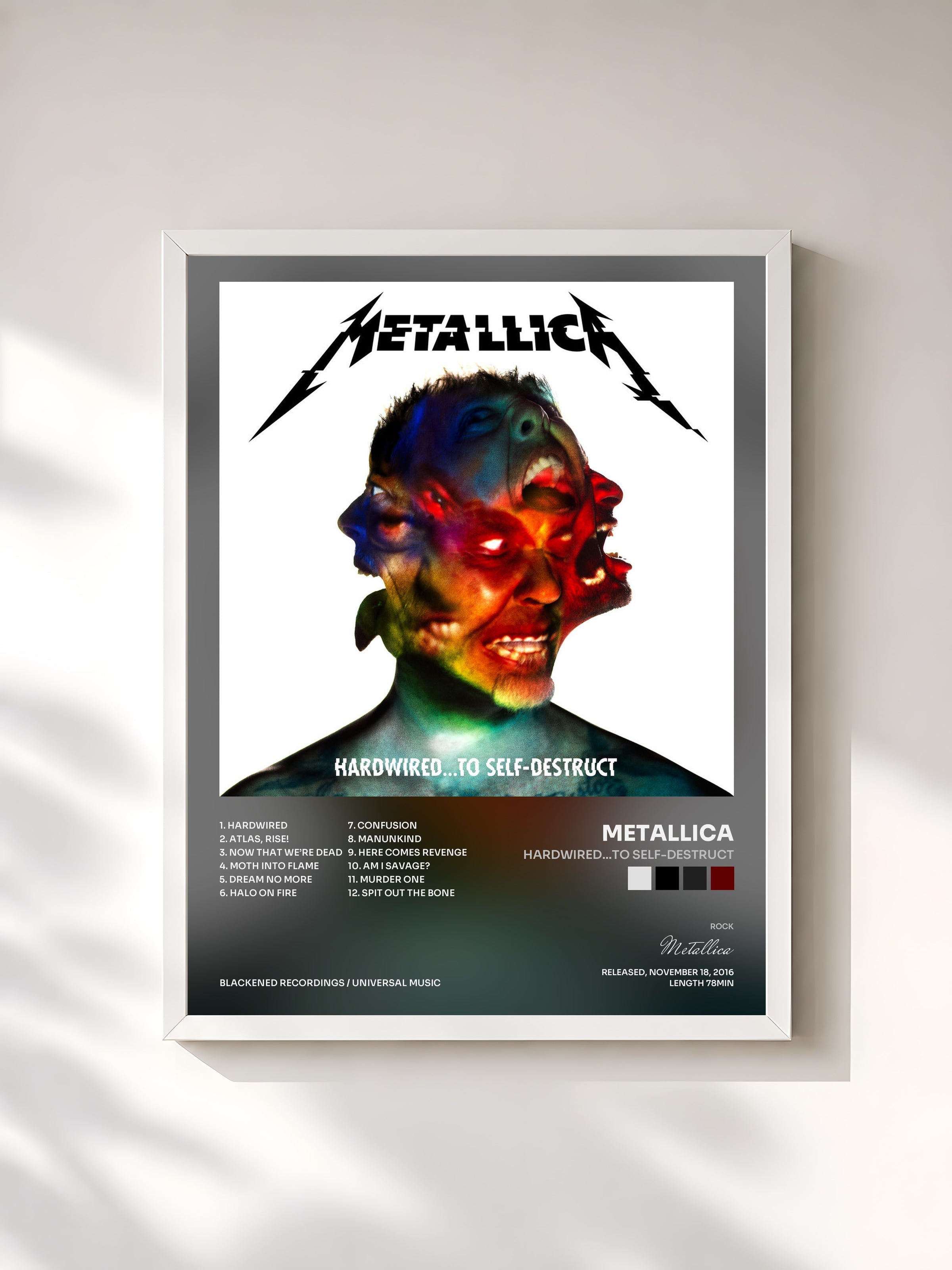 #blanc Hardwired…To Self-Destruct by Metallica as a framed art print, white frame, printed and framed in France