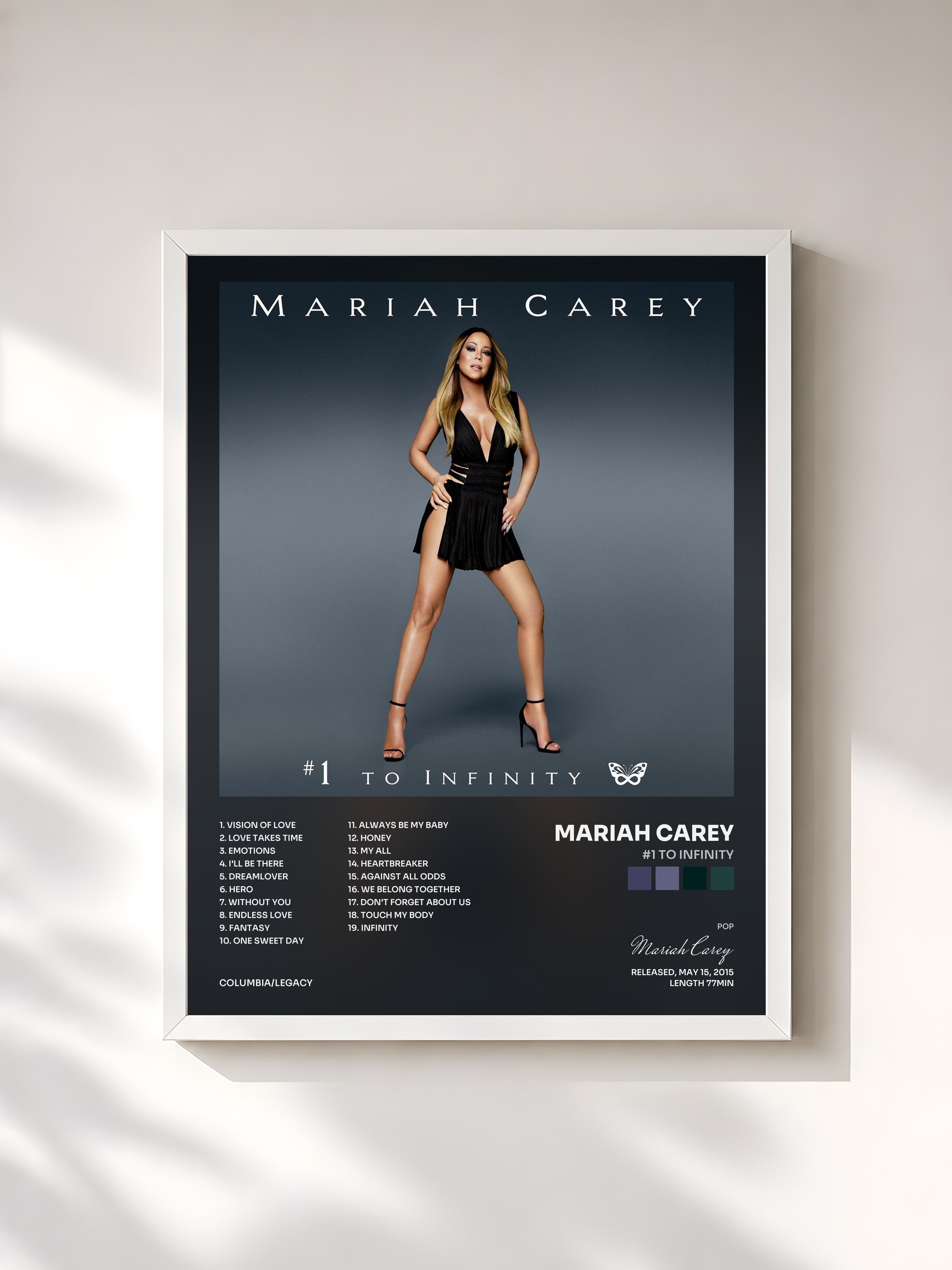 #blanc #1 to Infinity de Mariah Carey en lámina enmarcada, marco blanco, impresa y enmarcada en Francia