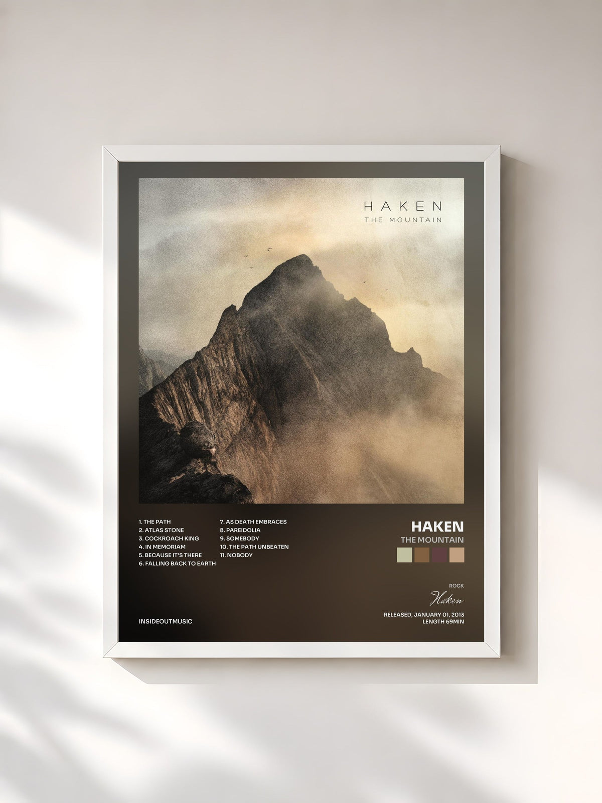 #blanc Tableau de l'album The Mountain de Haken, cadre blanc, imprimé et encadré en France