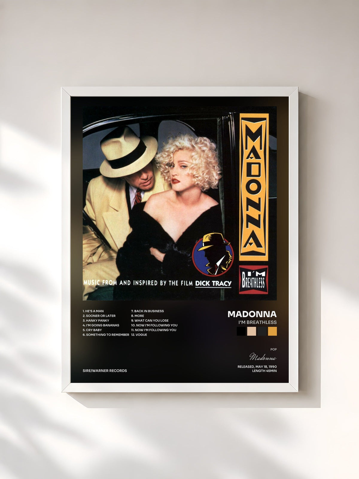 #blanc Tableau de l'album I'm Breathless de Madonna, cadre blanc, imprimé et encadré en France