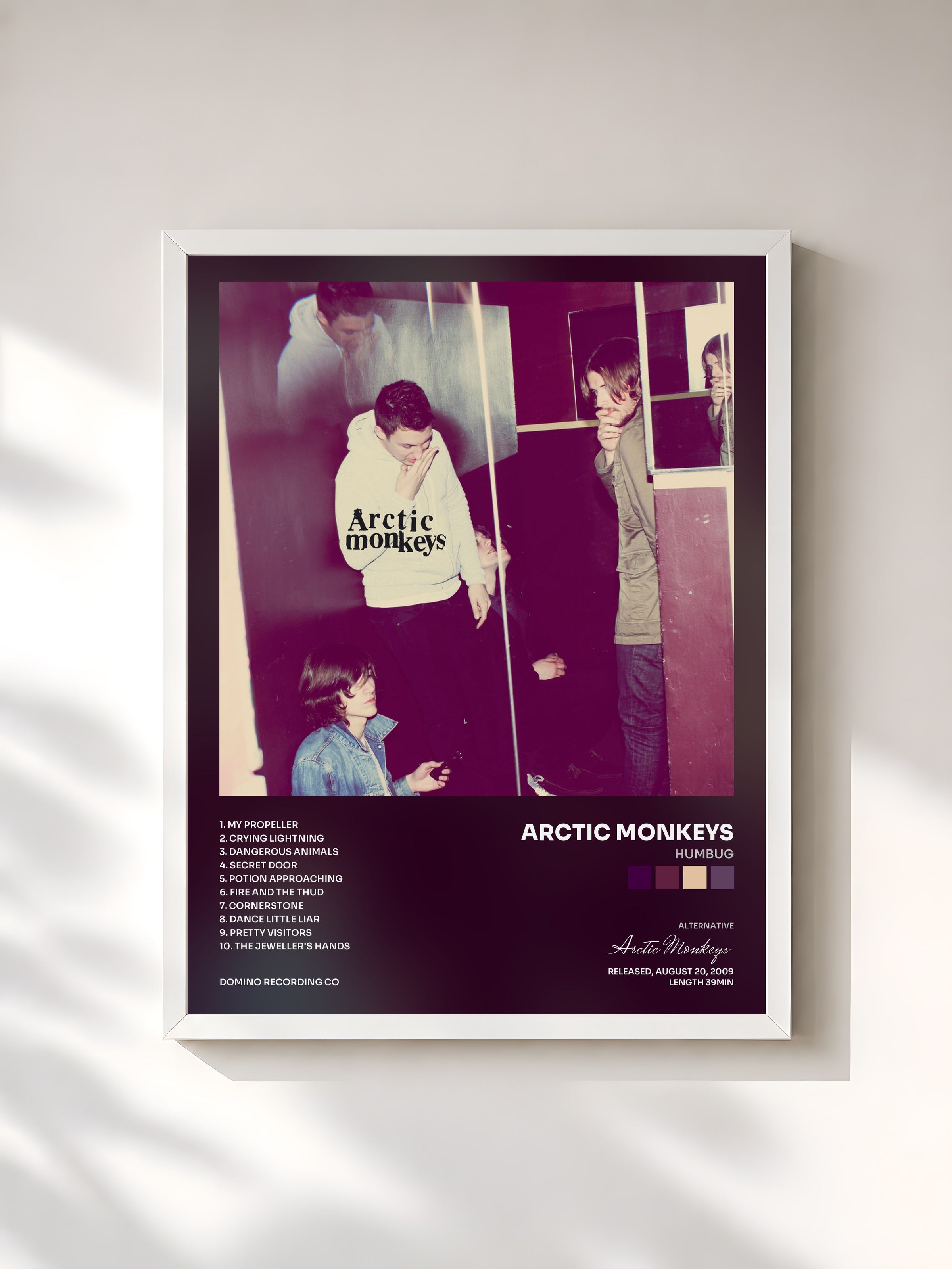 #blanc Tableau de l'album Humbug de Arctic Monkeys, cadre blanc, imprimé et encadré en France
