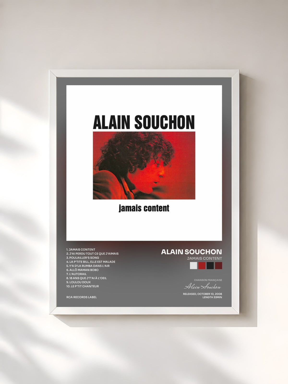 #blanc Jamais Content von Alain Souchon als gerahmter Kunstdruck, weißer Rahmen, gedruckt und gerahmt in Frankreich