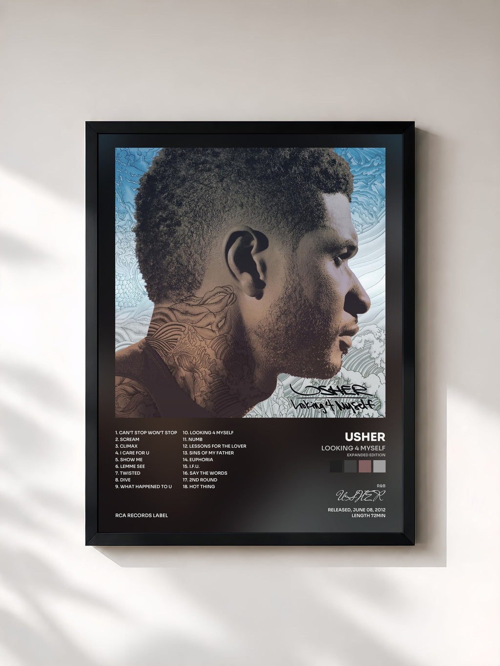 #noir Tableau de l'album Looking 4 Myself (Expanded Edition) de USHER, cadre noir, imprimé et encadré en France