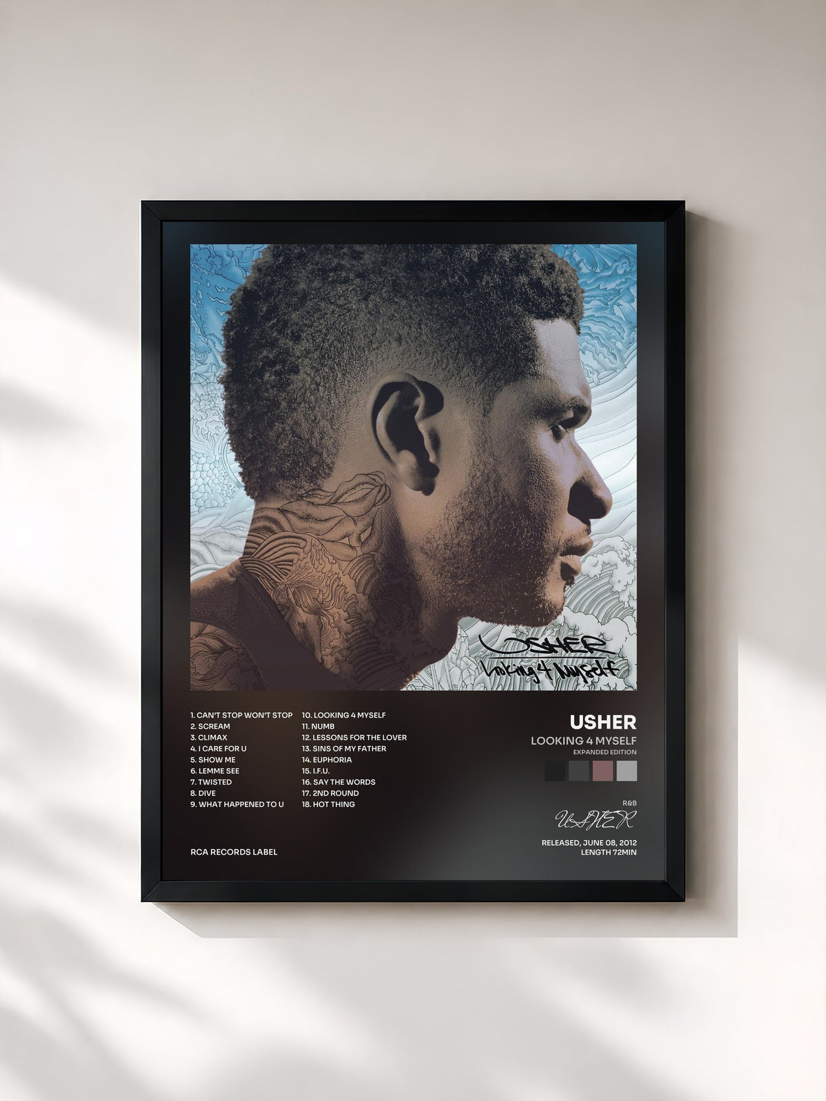 #noir Tableau de l'album Looking 4 Myself (Expanded Edition) de USHER, cadre noir, imprimé et encadré en France