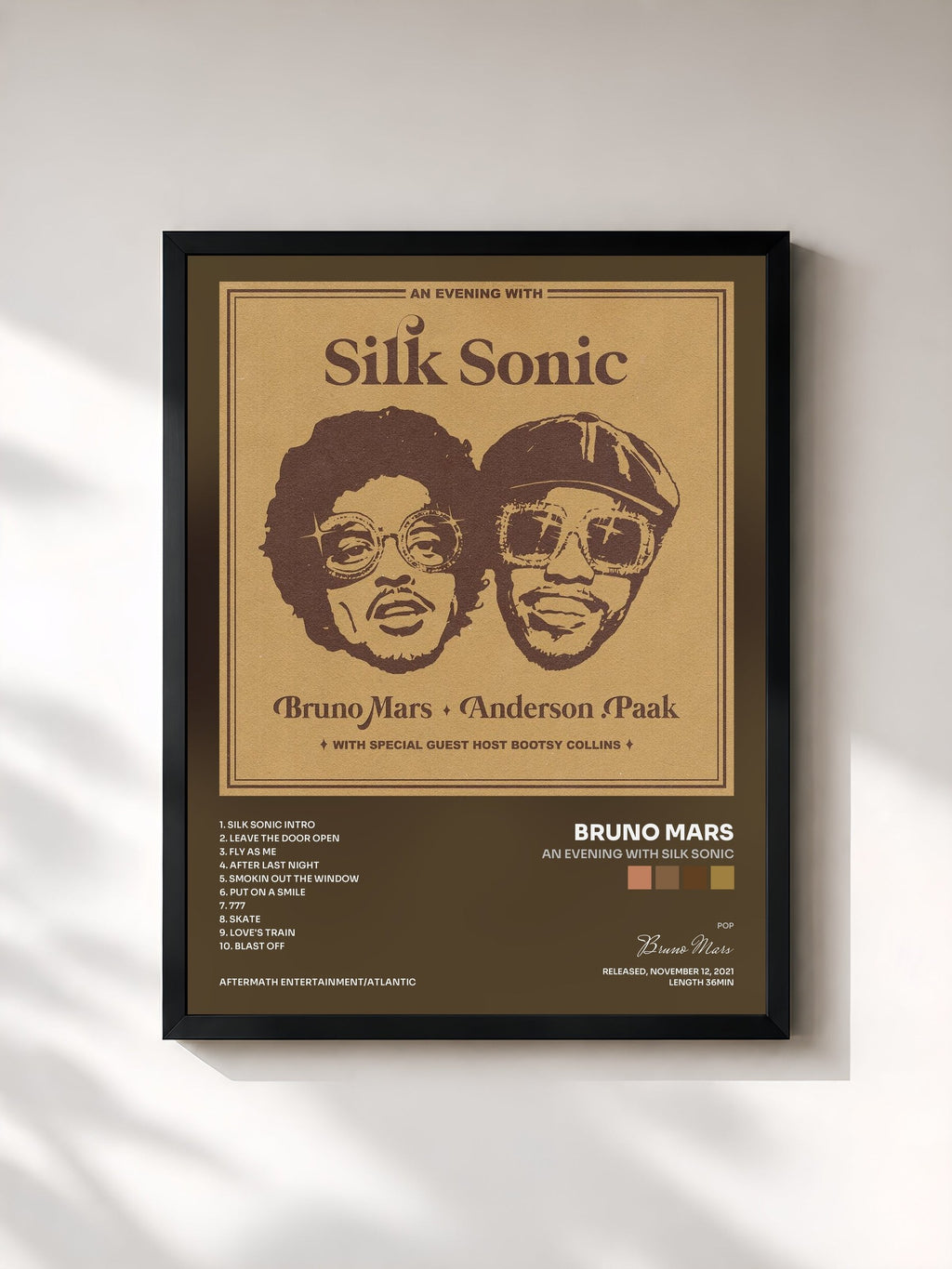 #noir An Evening With Silk Sonic von Bruno Mars als gerahmter Kunstdruck, schwarzer Rahmen, gedruckt und gerahmt in Frankreich