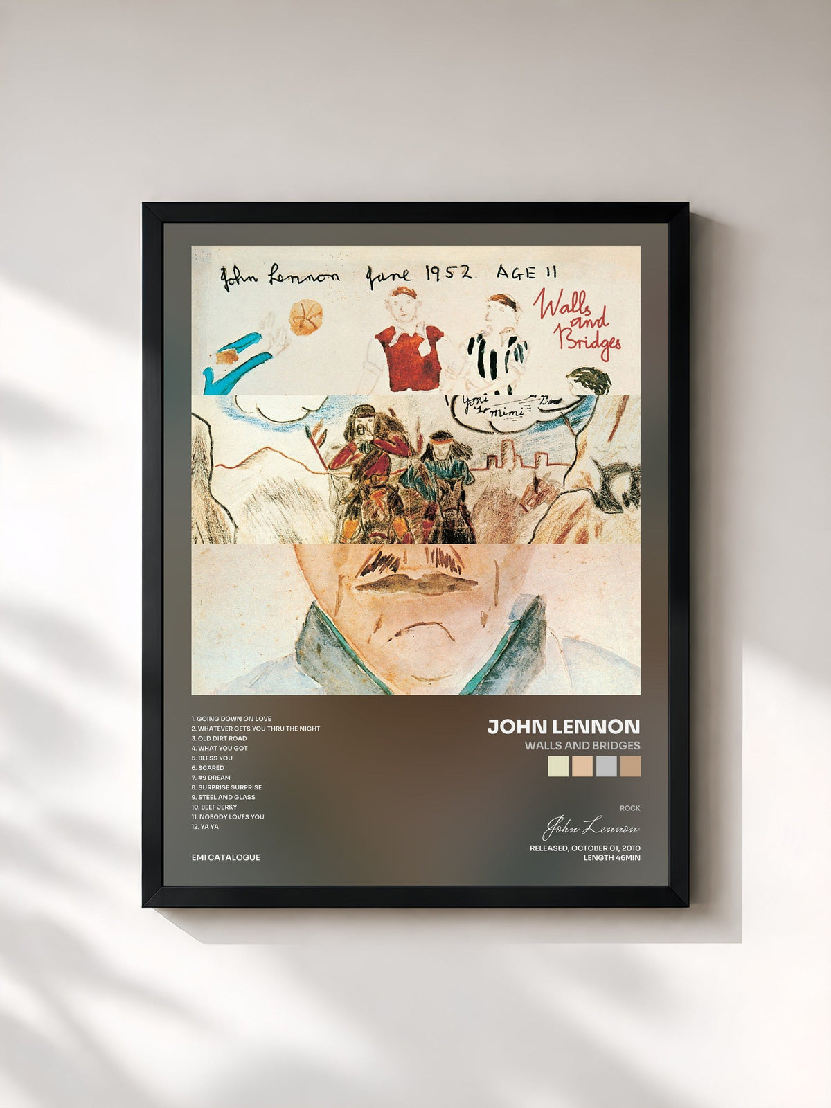 #noir Tableau de l'album Walls And Bridges de John Lennon, cadre noir, imprimé et encadré en France