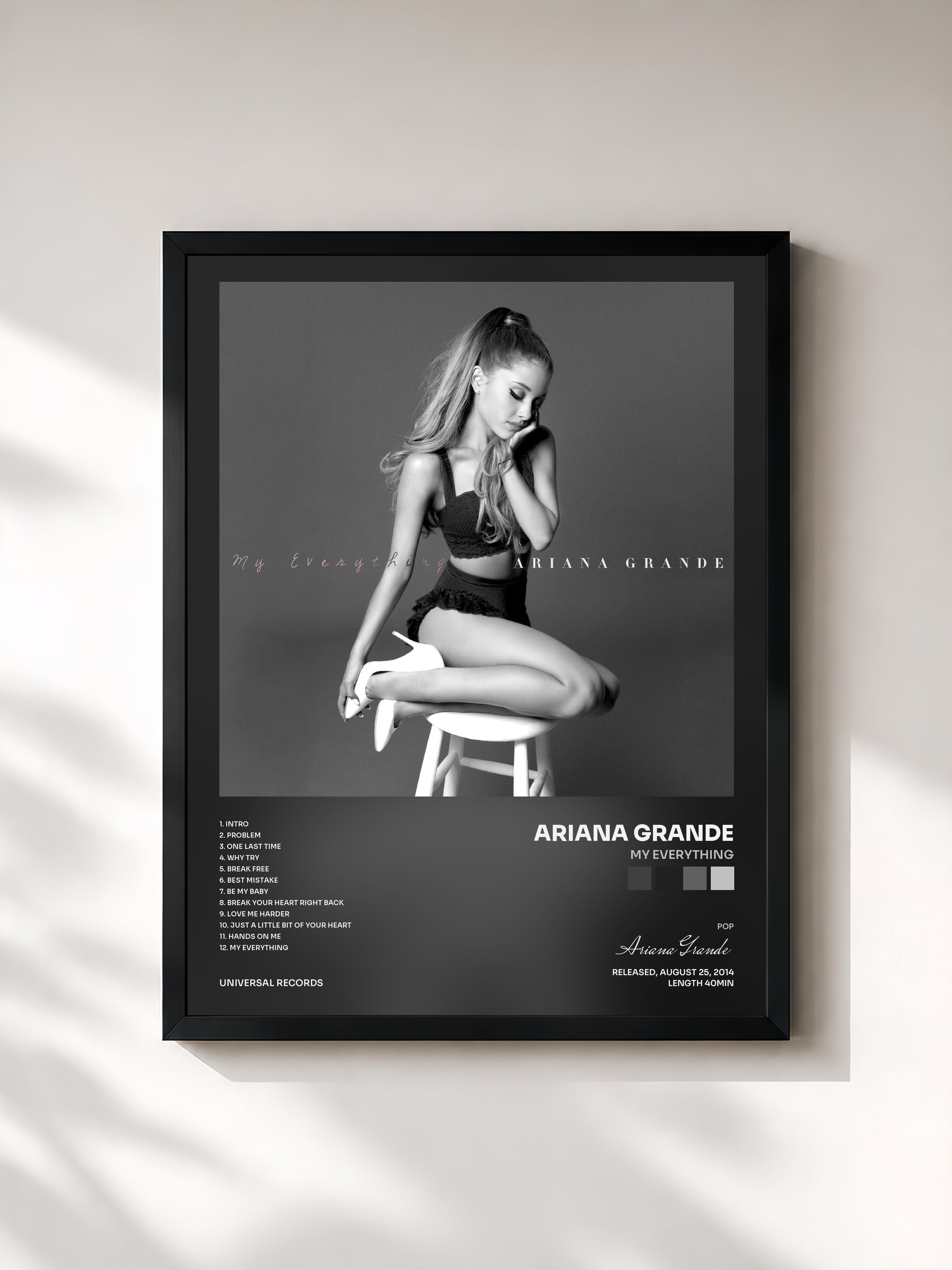 #noir My Everything by Ariana Grande as a framed art print, black frame, printed and framed in France