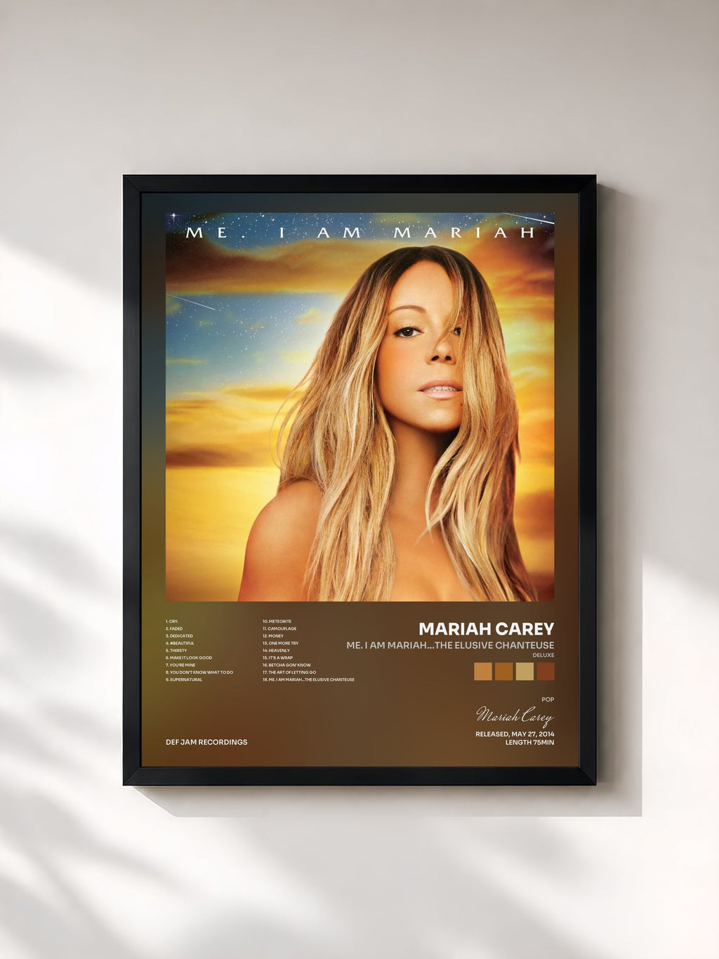 #noir Tableau de l'album Me. I Am Mariah…The Elusive Chanteuse (Deluxe) de Mariah Carey, cadre noir, imprimé et encadré en France