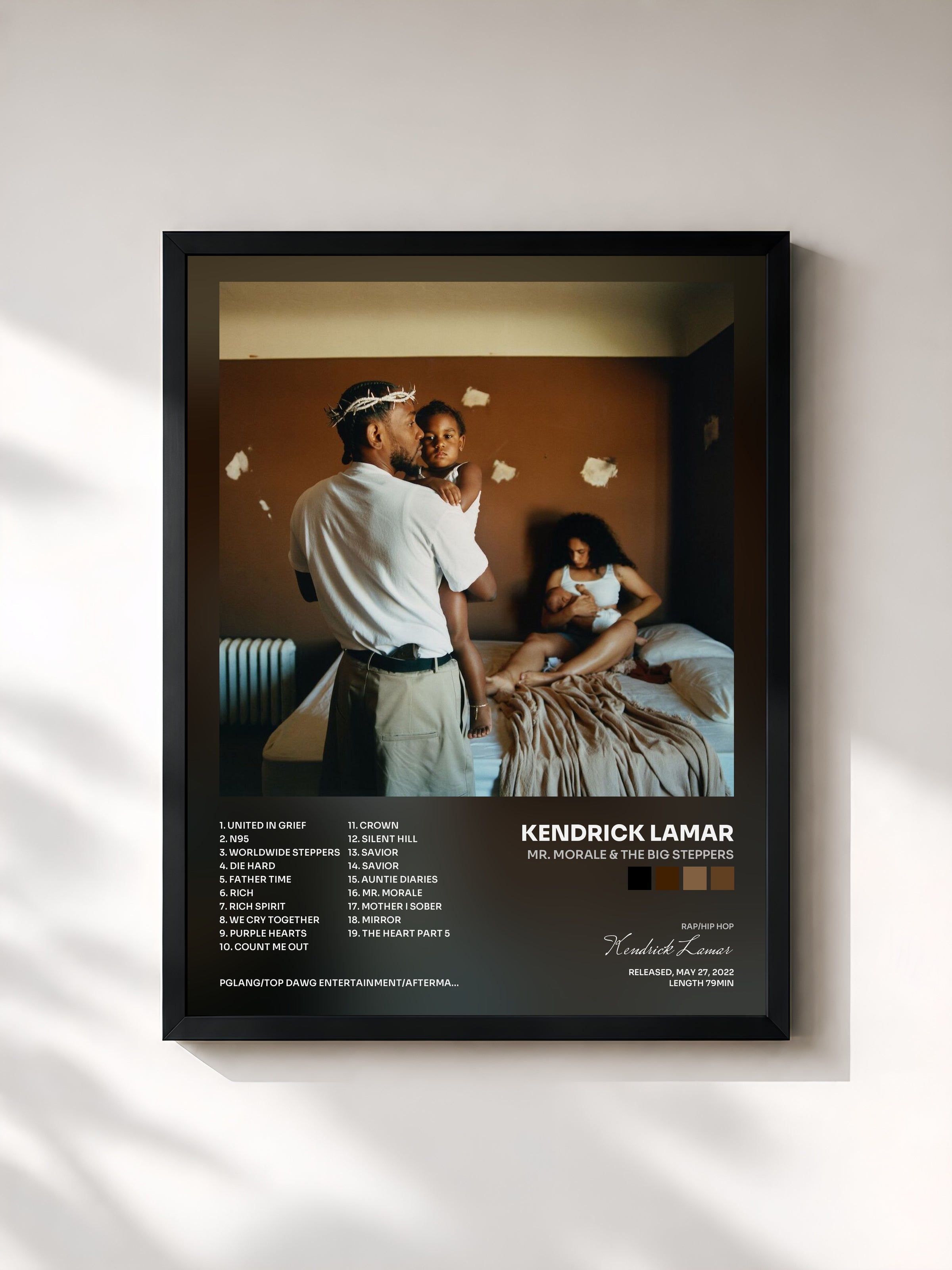 #noir Tableau de l'album Mr. Morale & The Big Steppers de Kendrick Lamar, cadre noir, imprimé et encadré en France