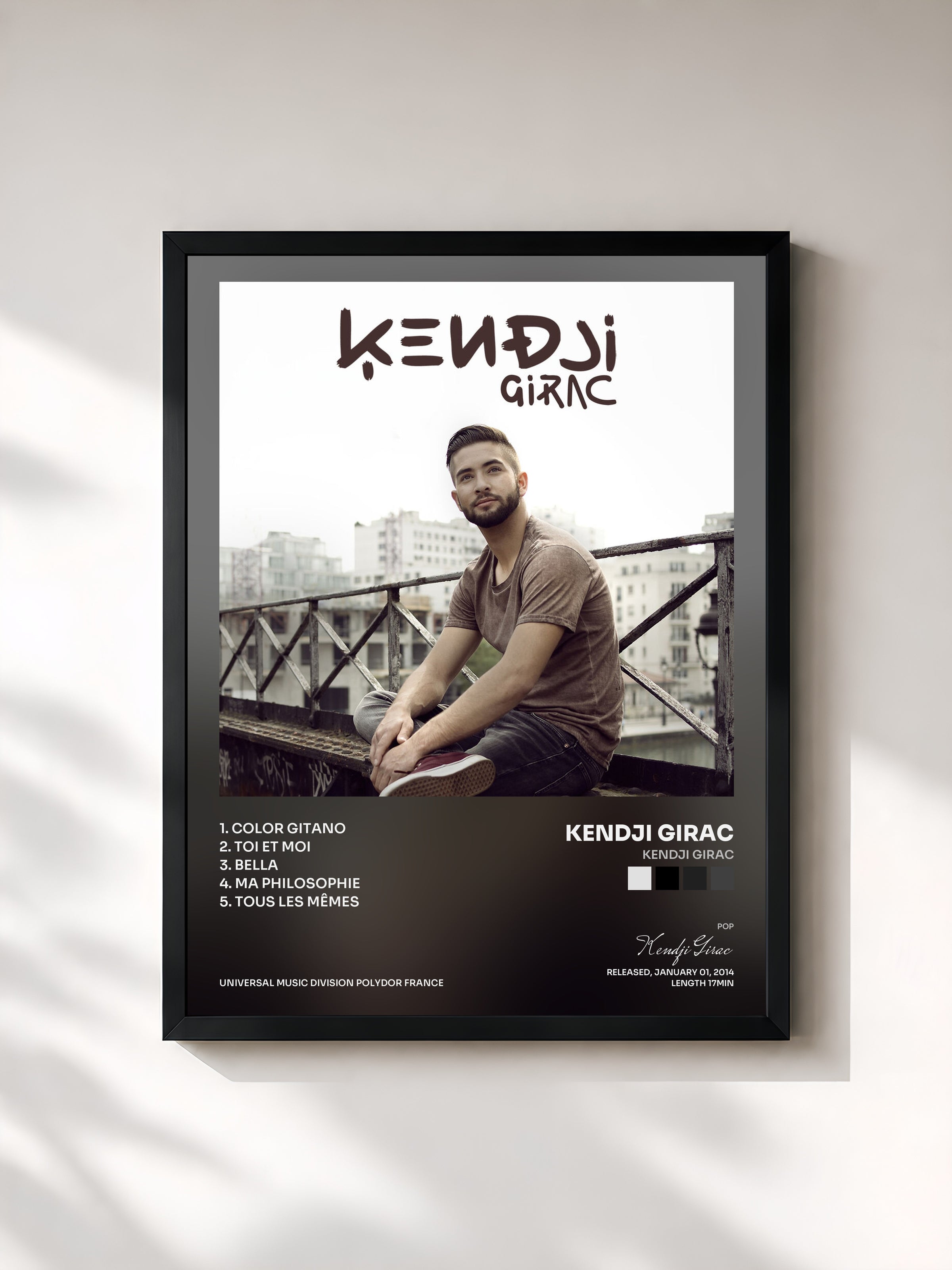 #noir Tableau de l'album Kendji Girac de Kendji Girac, cadre noir, imprimé et encadré en France