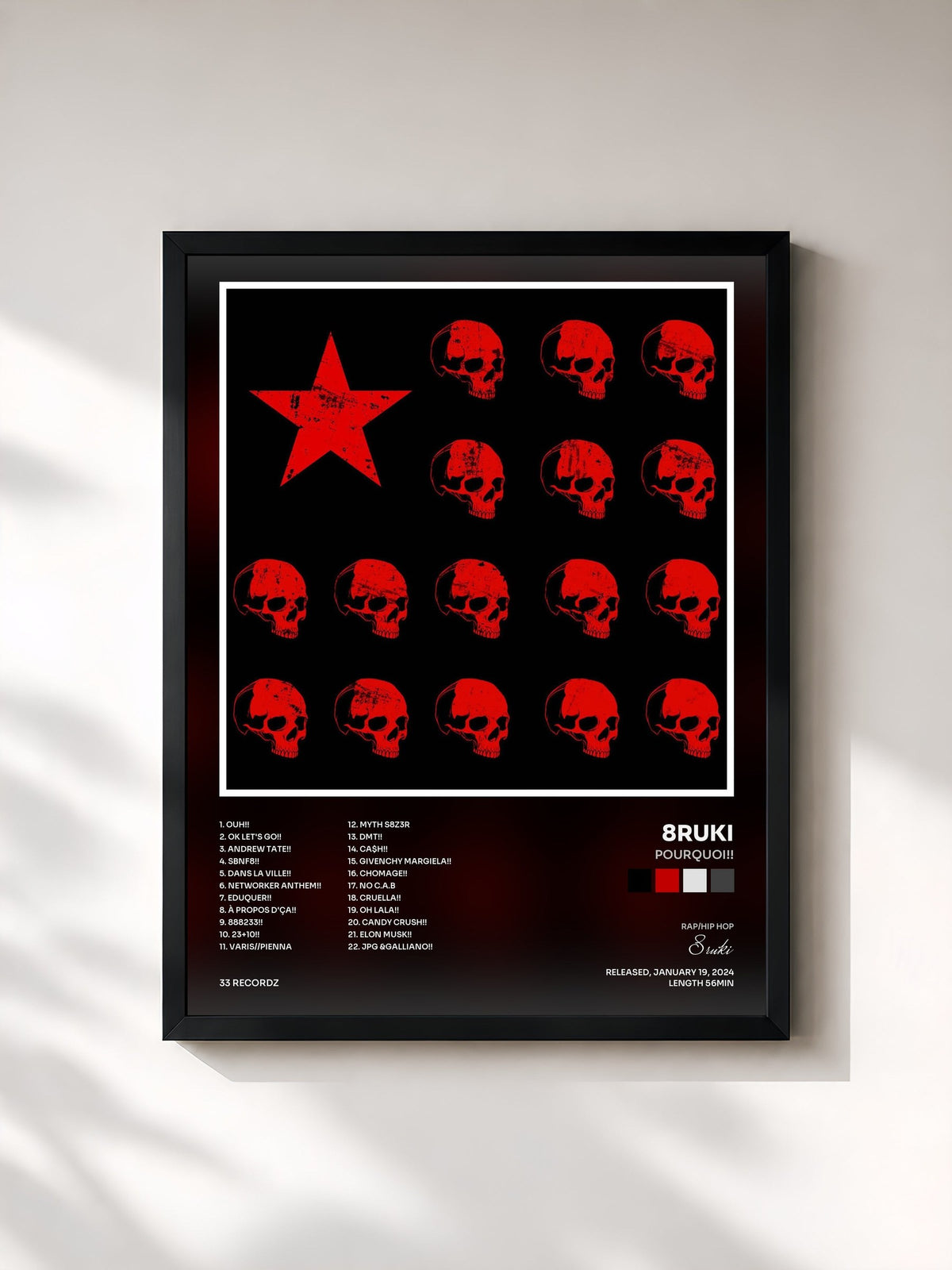 #noir Tableau de l'album POURquoi!! de 8ruki, cadre noir, imprimé et encadré en France