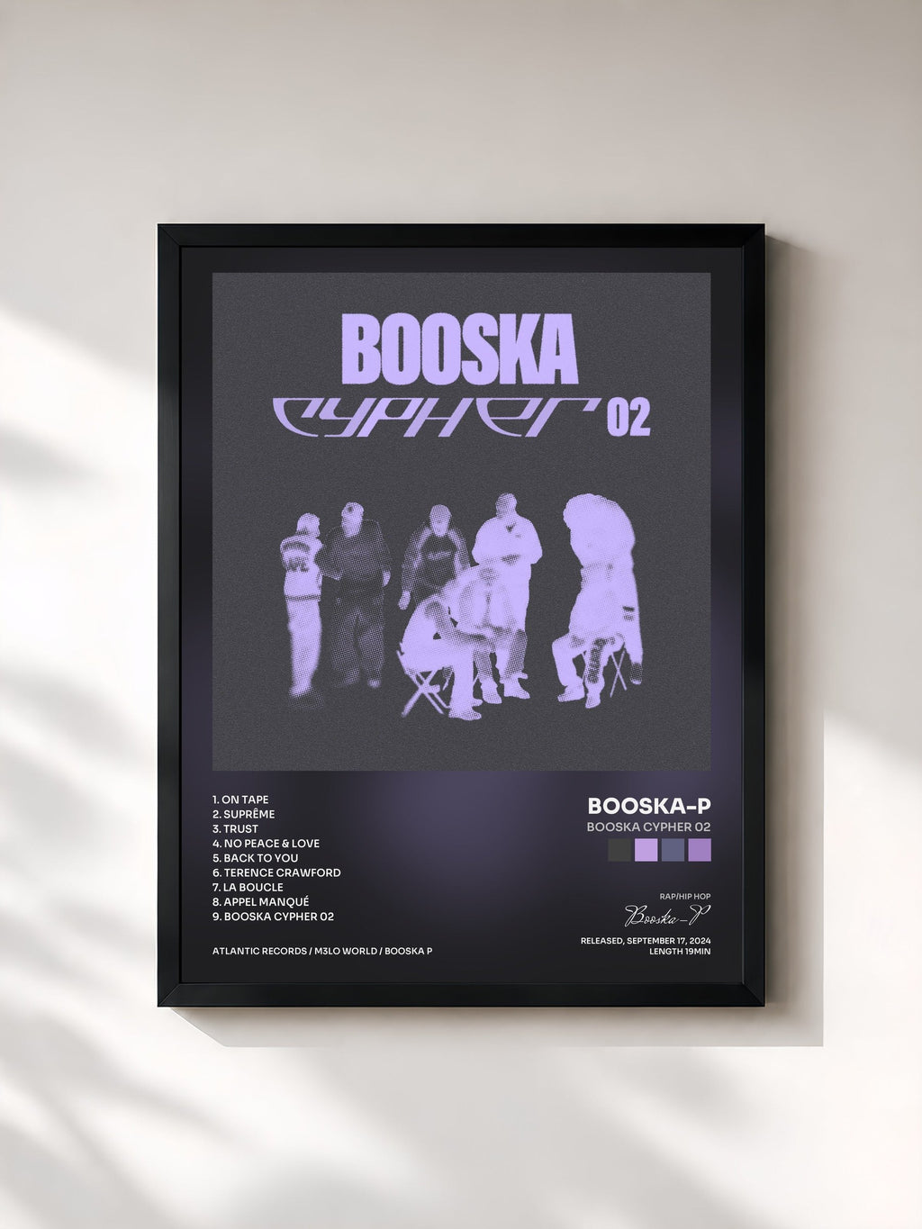 #noir Tableau de l'album BOOSKA CYPHER 02 de Booska-P, cadre noir, imprimé et encadré en France
