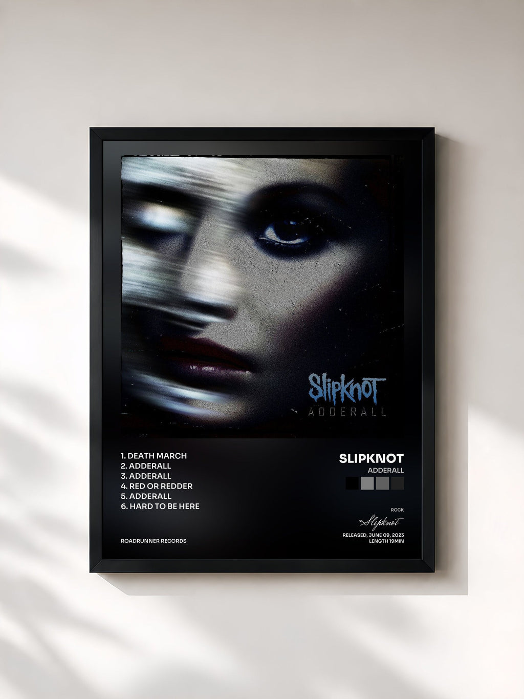 #noir Tableau de l'album Adderall de Slipknot, cadre noir, imprimé et encadré en France