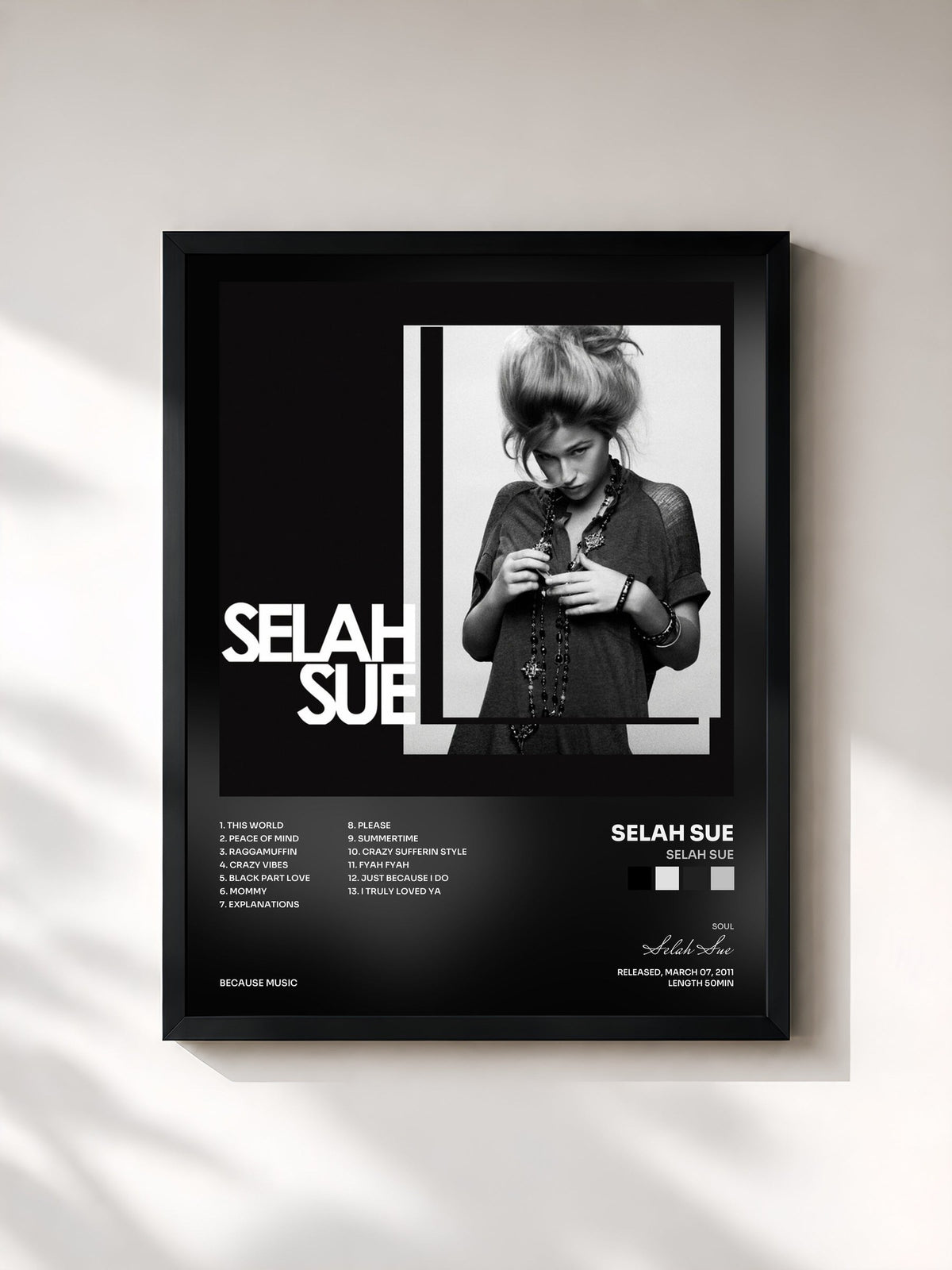 #noir Tableau de l'album Selah Sue de Selah Sue, cadre noir, imprimé et encadré en France
