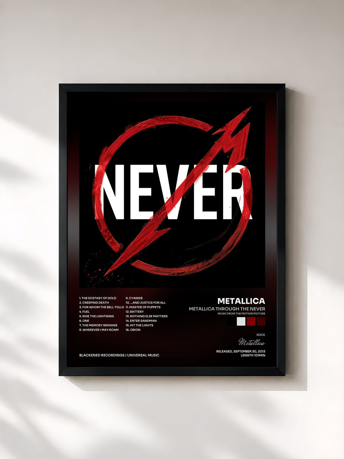 #noir Tableau de l'album Metallica Through The Never (Music From The Motion Picture) de Metallica, cadre noir, imprimé et encadré en France