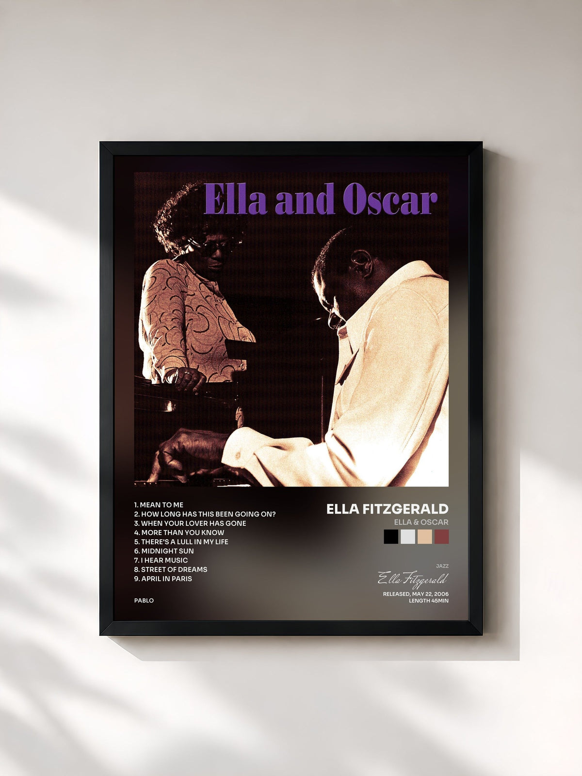 #noir Tableau de l'album Ella & Oscar de Ella Fitzgerald, cadre noir, imprimé et encadré en France