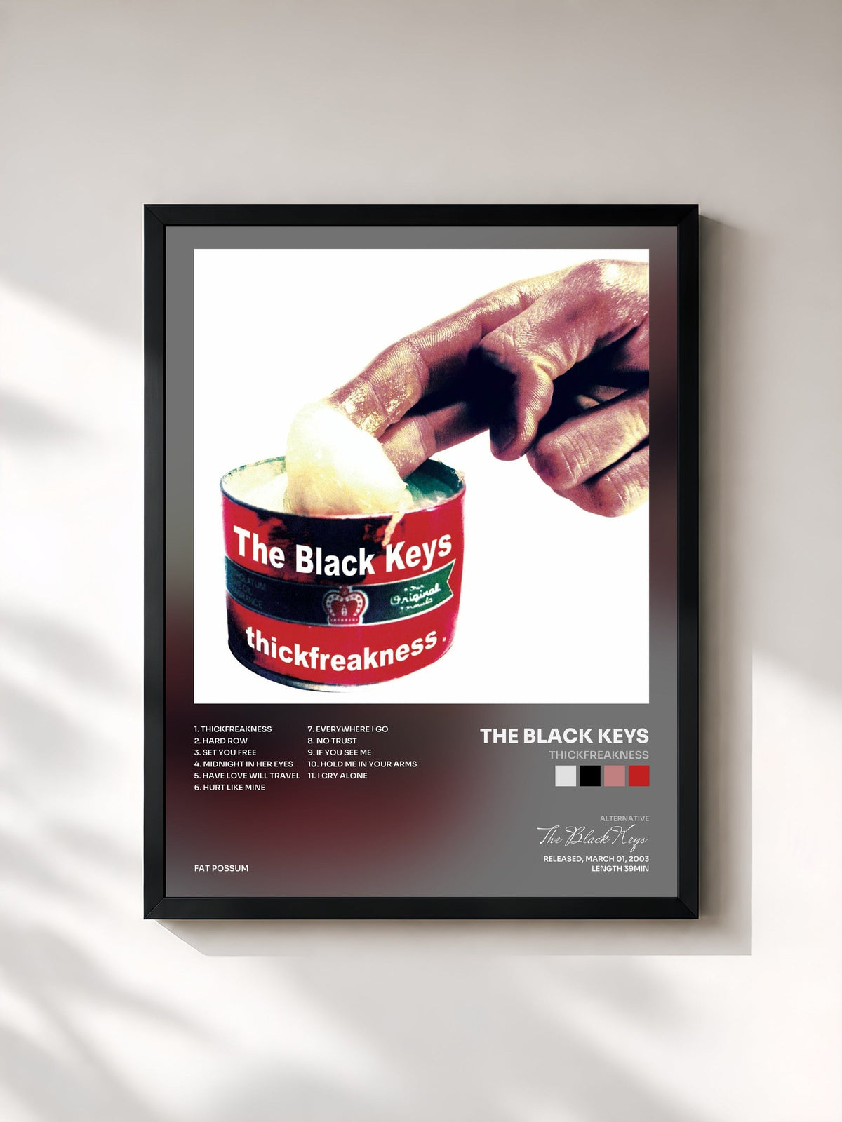 #noir Tableau de l'album Thickfreakness de The Black Keys, cadre noir, imprimé et encadré en France