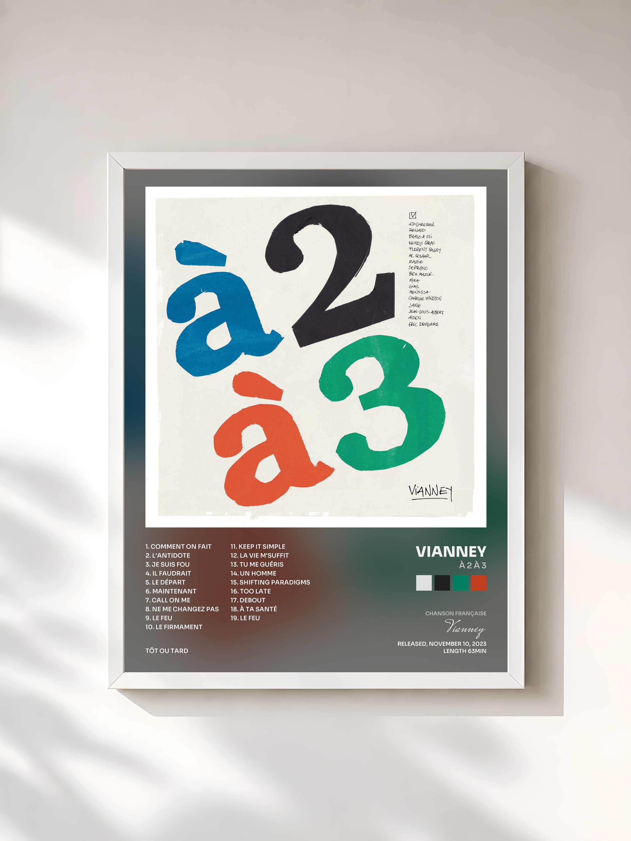 #blanc à 2 à 3 by Vianney as a framed art print, white frame, printed and framed in France