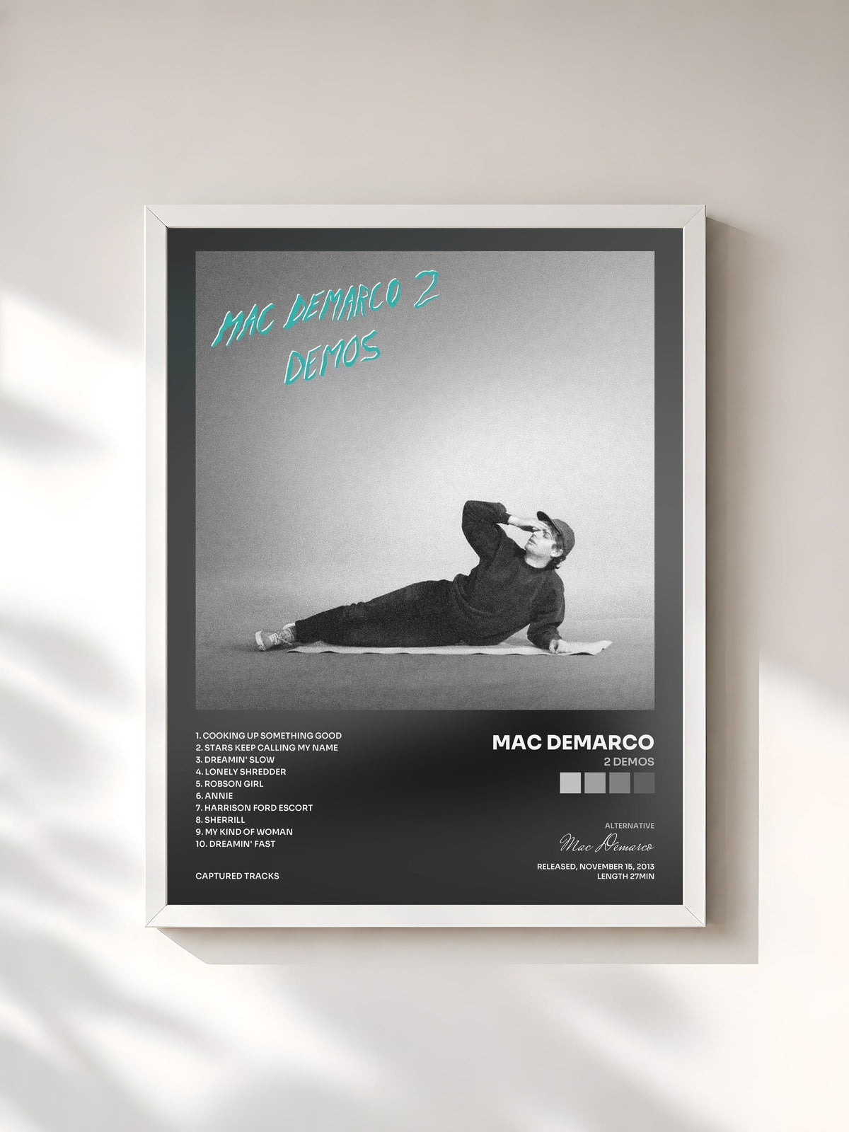 #blanc Tableau de l'album 2 Demos de Mac Demarco, cadre blanc, imprimé et encadré en France