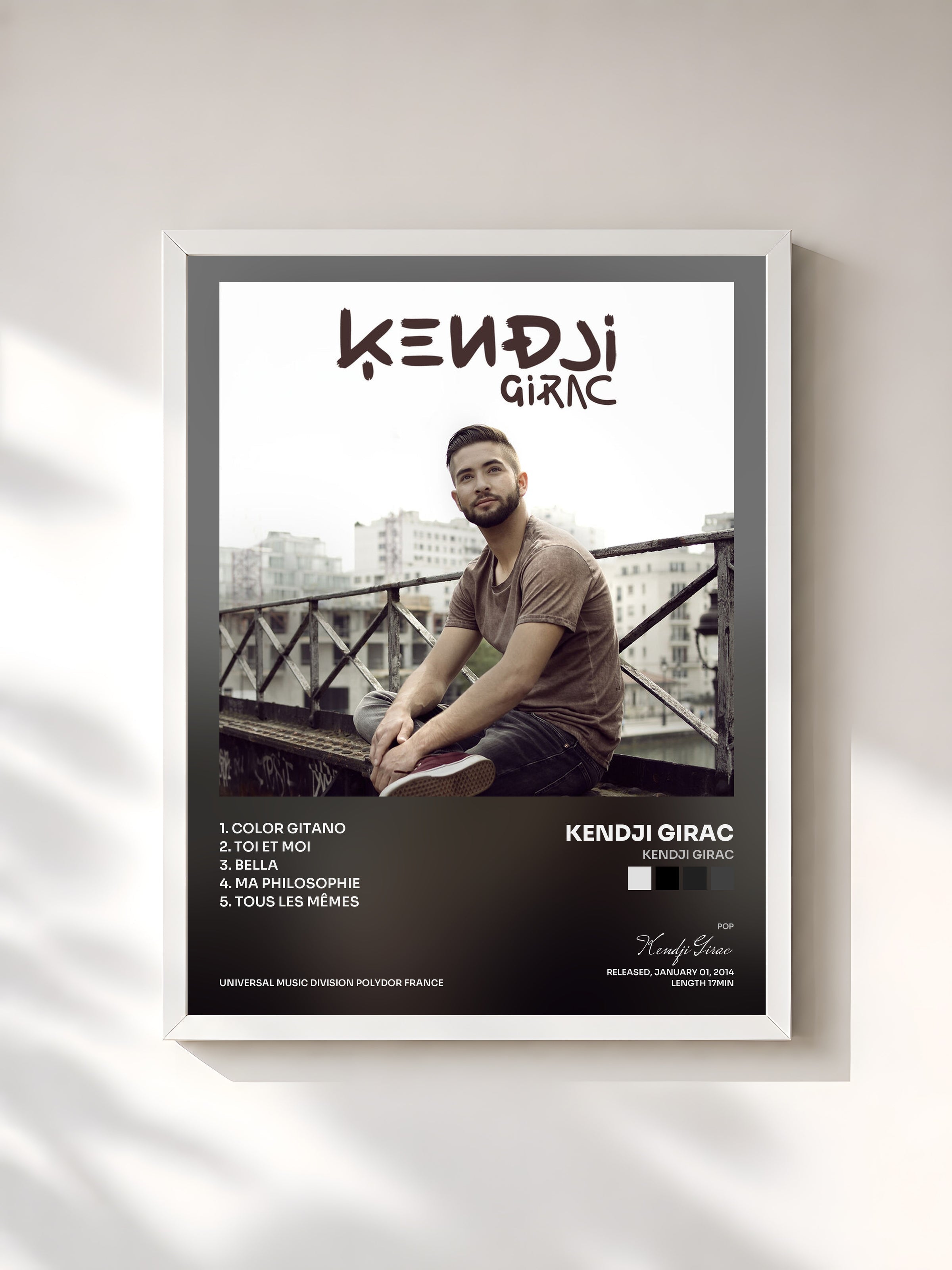 #blanc Tableau de l'album Kendji Girac de Kendji Girac, cadre blanc, imprimé et encadré en France