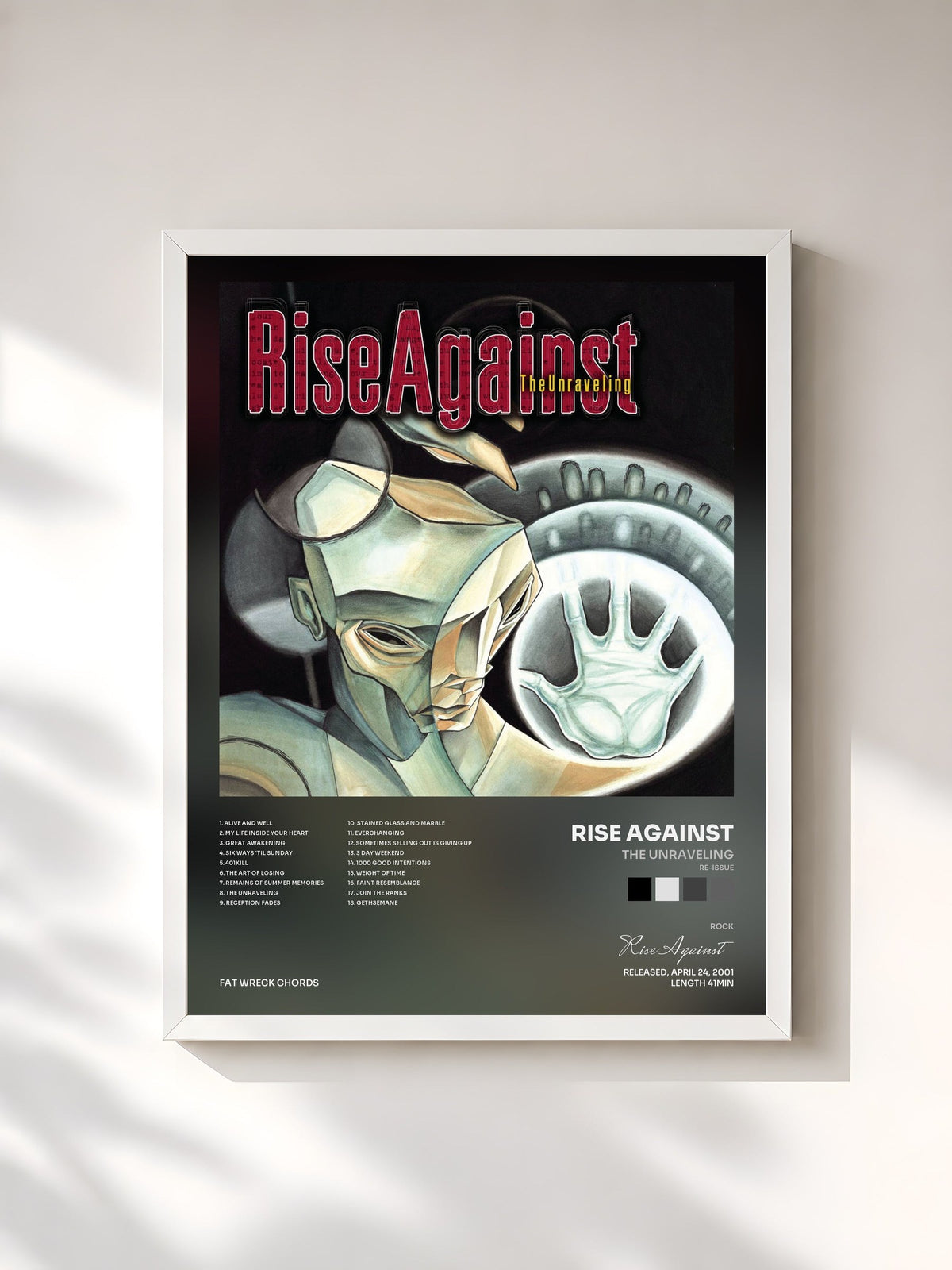 #blanc Tableau de l'album The Unraveling (Re-Issue) de Rise Against, cadre blanc, imprimé et encadré en France