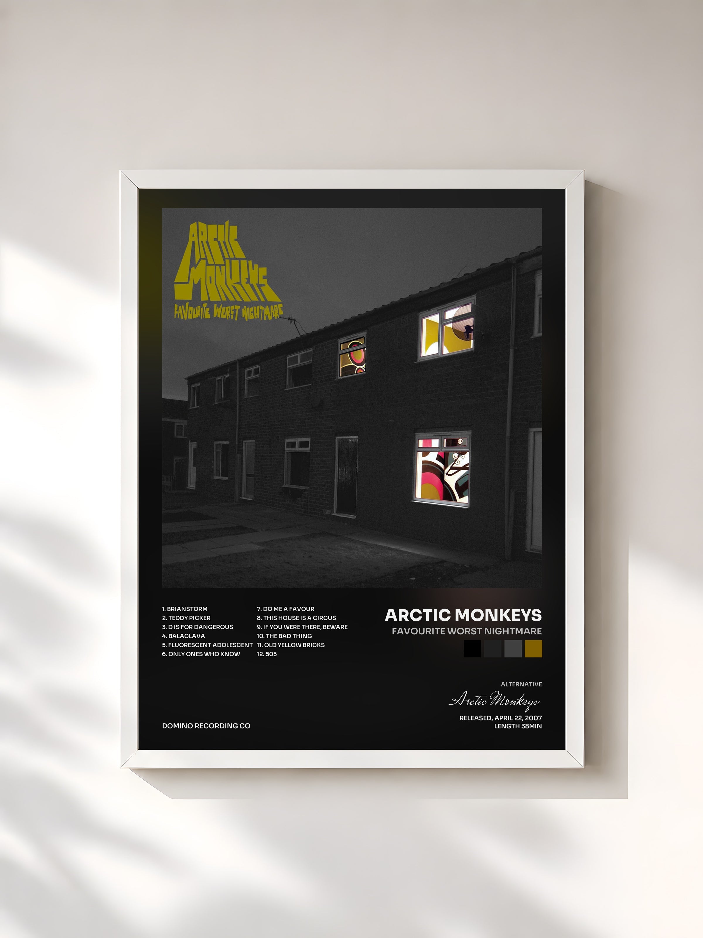 #blanc Tableau de l'album Favourite Worst Nightmare de Arctic Monkeys, cadre blanc, imprimé et encadré en France