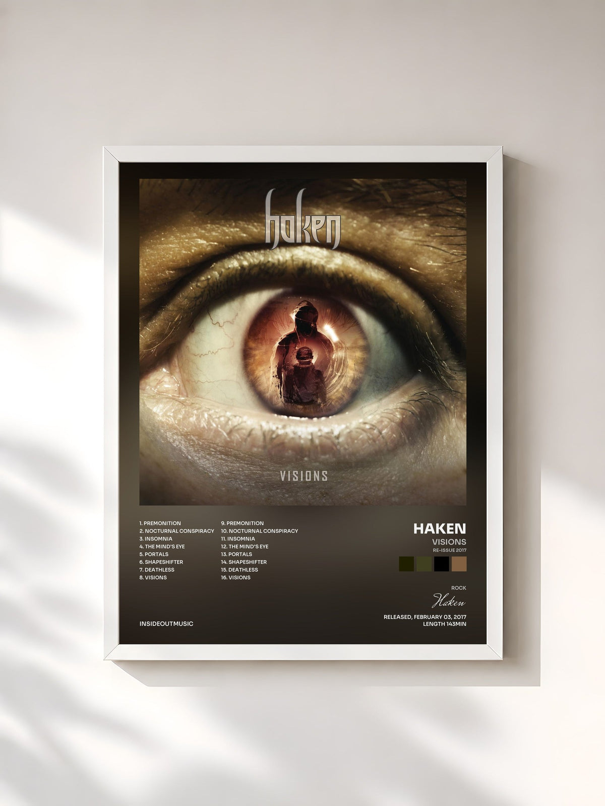 #blanc Tableau de l'album Visions (Re-issue 2017) de Haken, cadre blanc, imprimé et encadré en France