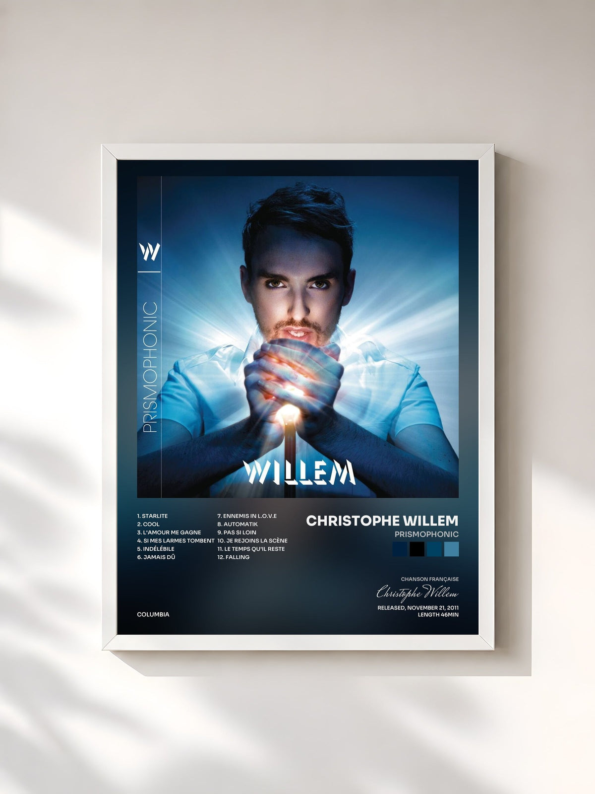 #blanc Tableau de l'album Prismophonic de Christophe Willem, cadre blanc, imprimé et encadré en France