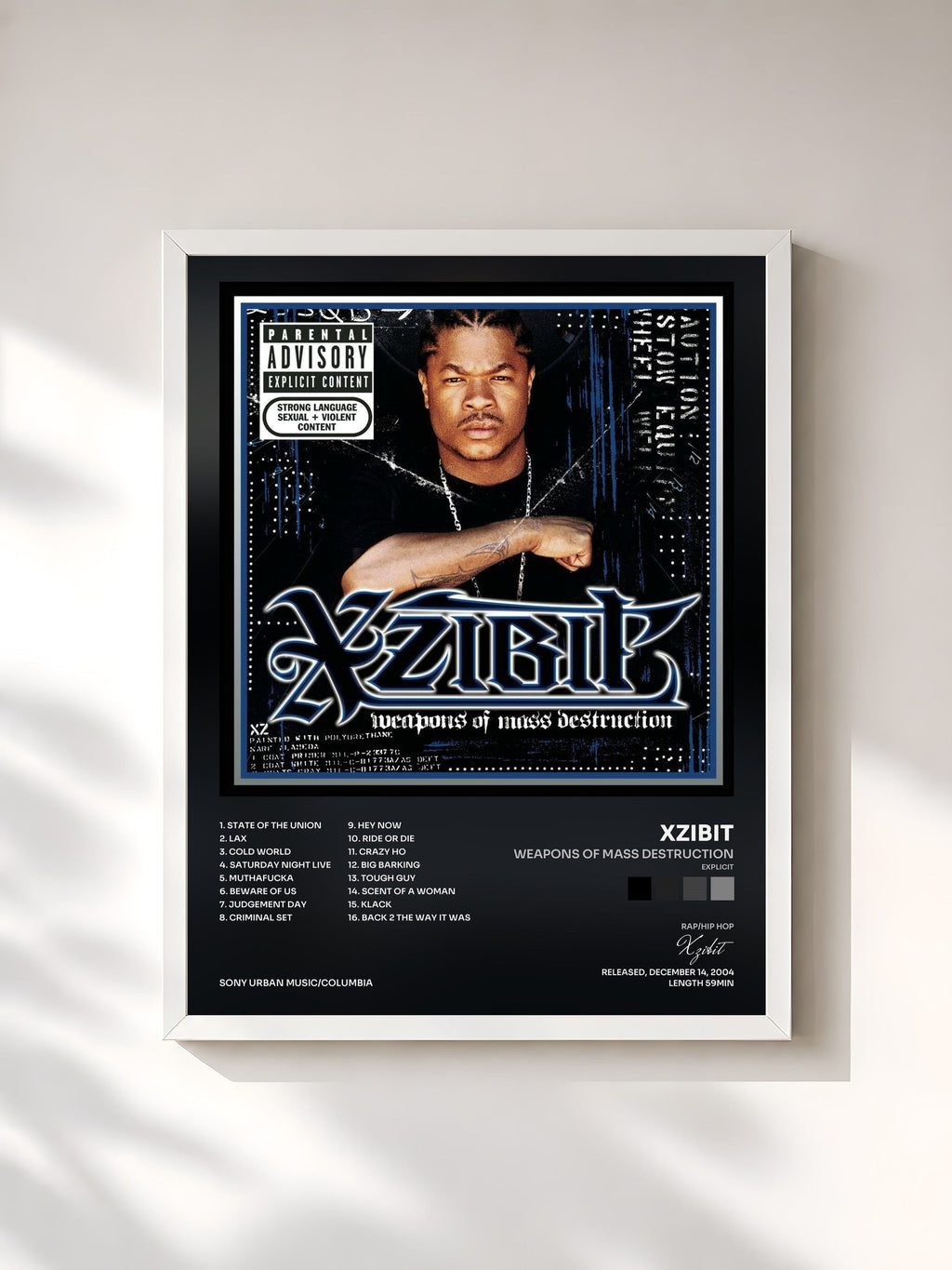 #blanc Tableau de l'album Weapons of Mass Destruction (Explicit) de Xzibit, cadre blanc, imprimé et encadré en France