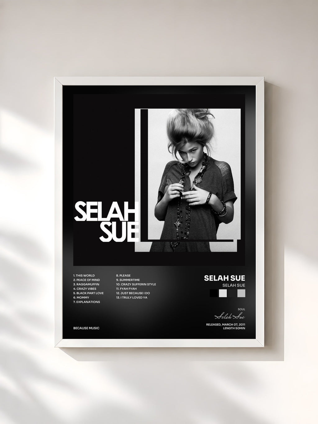#blanc Tableau de l'album Selah Sue de Selah Sue, cadre blanc, imprimé et encadré en France