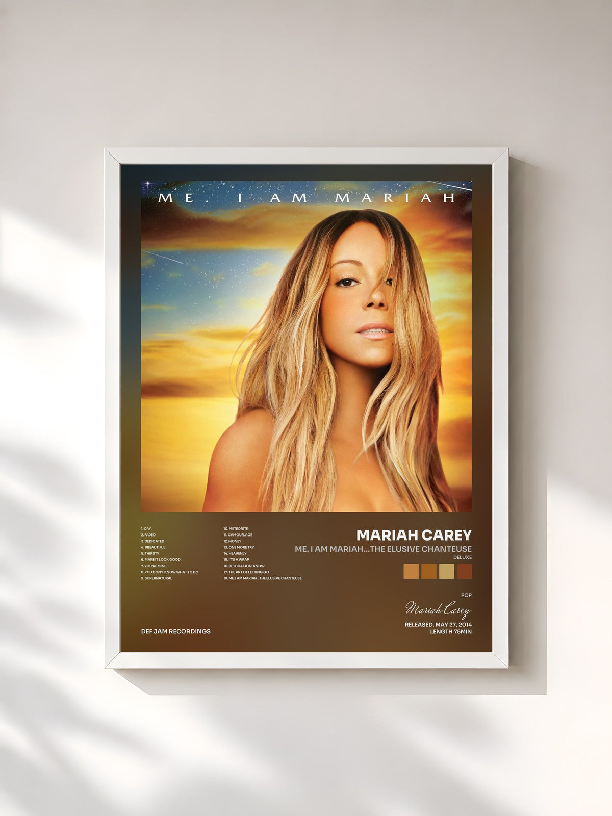 #blanc Tableau de l'album Me. I Am Mariah…The Elusive Chanteuse (Deluxe) de Mariah Carey, cadre blanc, imprimé et encadré en France