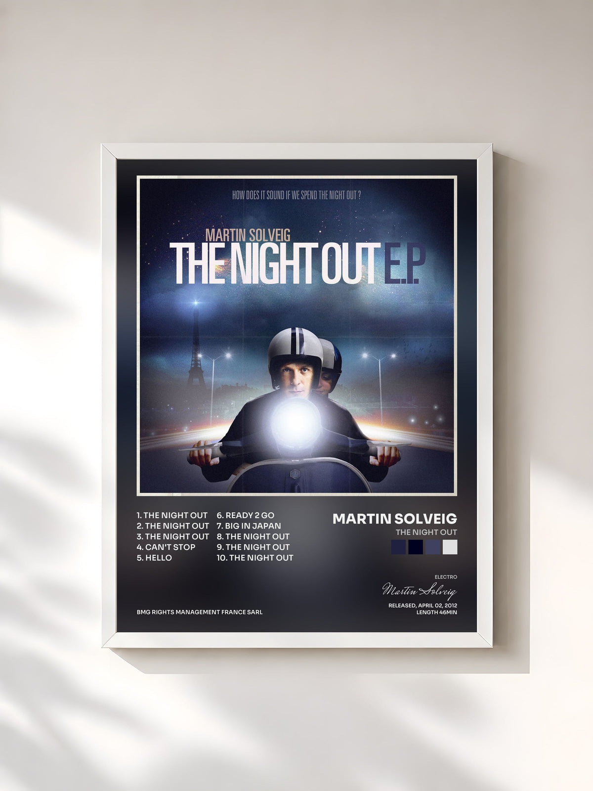 #blanc Tableau de l'album The Night Out de Martin Solveig, cadre blanc, imprimé et encadré en France
