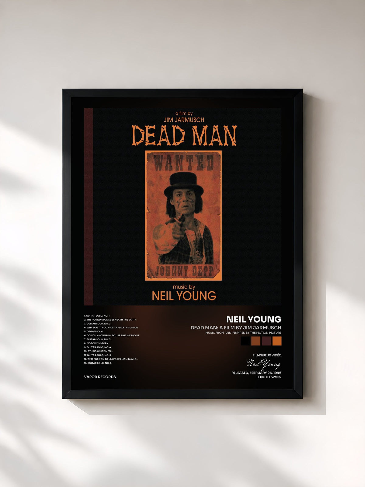 #noir Tableau de l'album Dead Man: A Film By Jim Jarmusch (Music From And Inspired By The Motion Picture) de Neil Young, cadre noir, imprimé et encadré en France