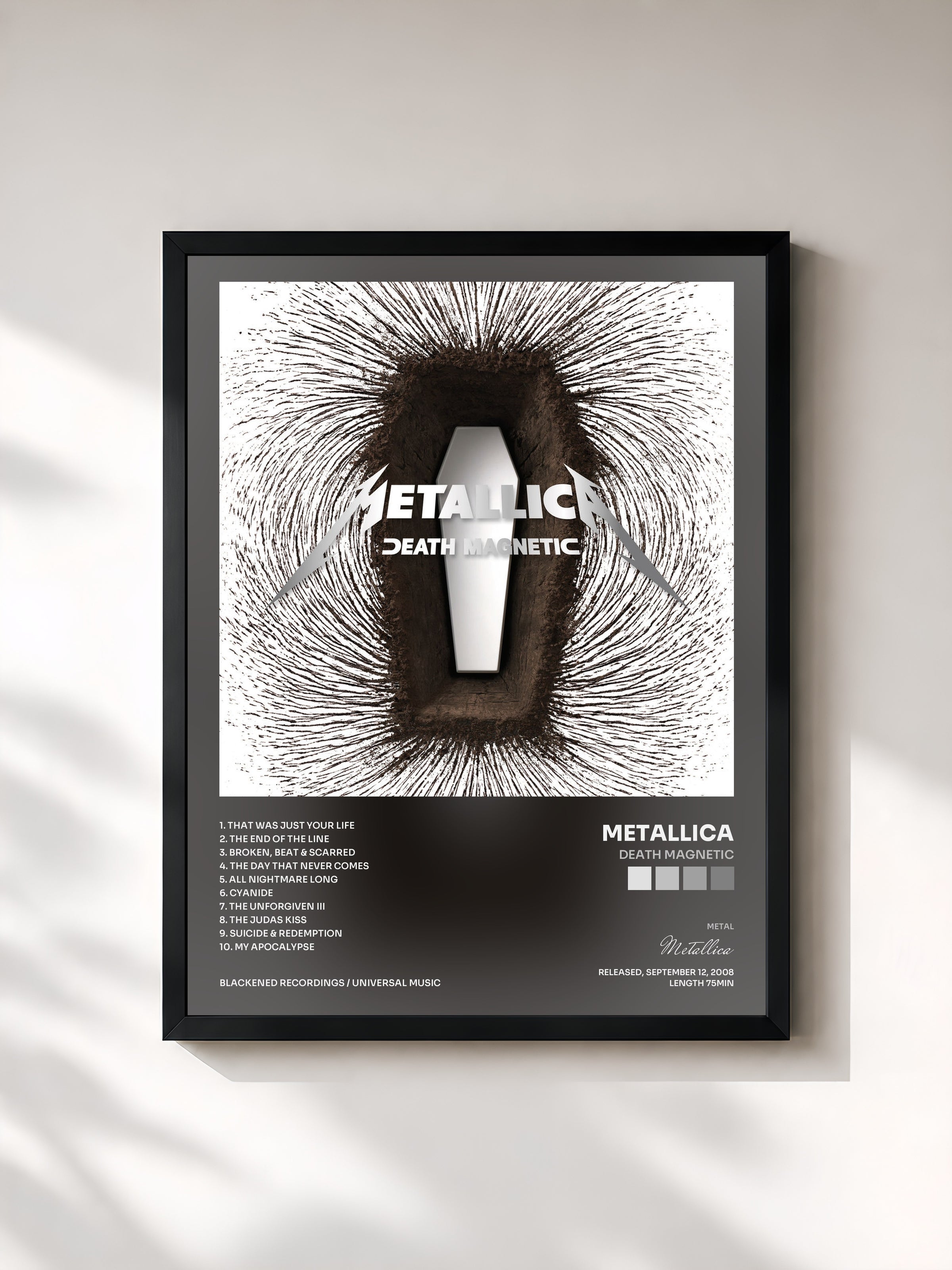 #noir Tableau de l'album Death Magnetic de Metallica, cadre noir, imprimé et encadré en France