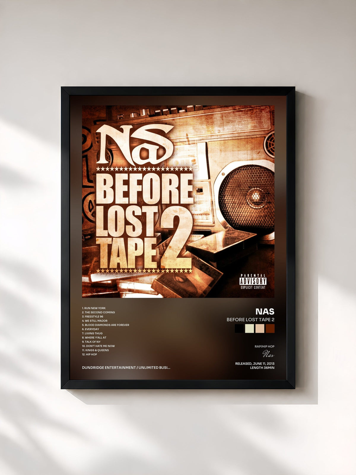 #noir Tableau de l'album Before Lost Tape 2 de Nas, cadre noir, imprimé et encadré en France