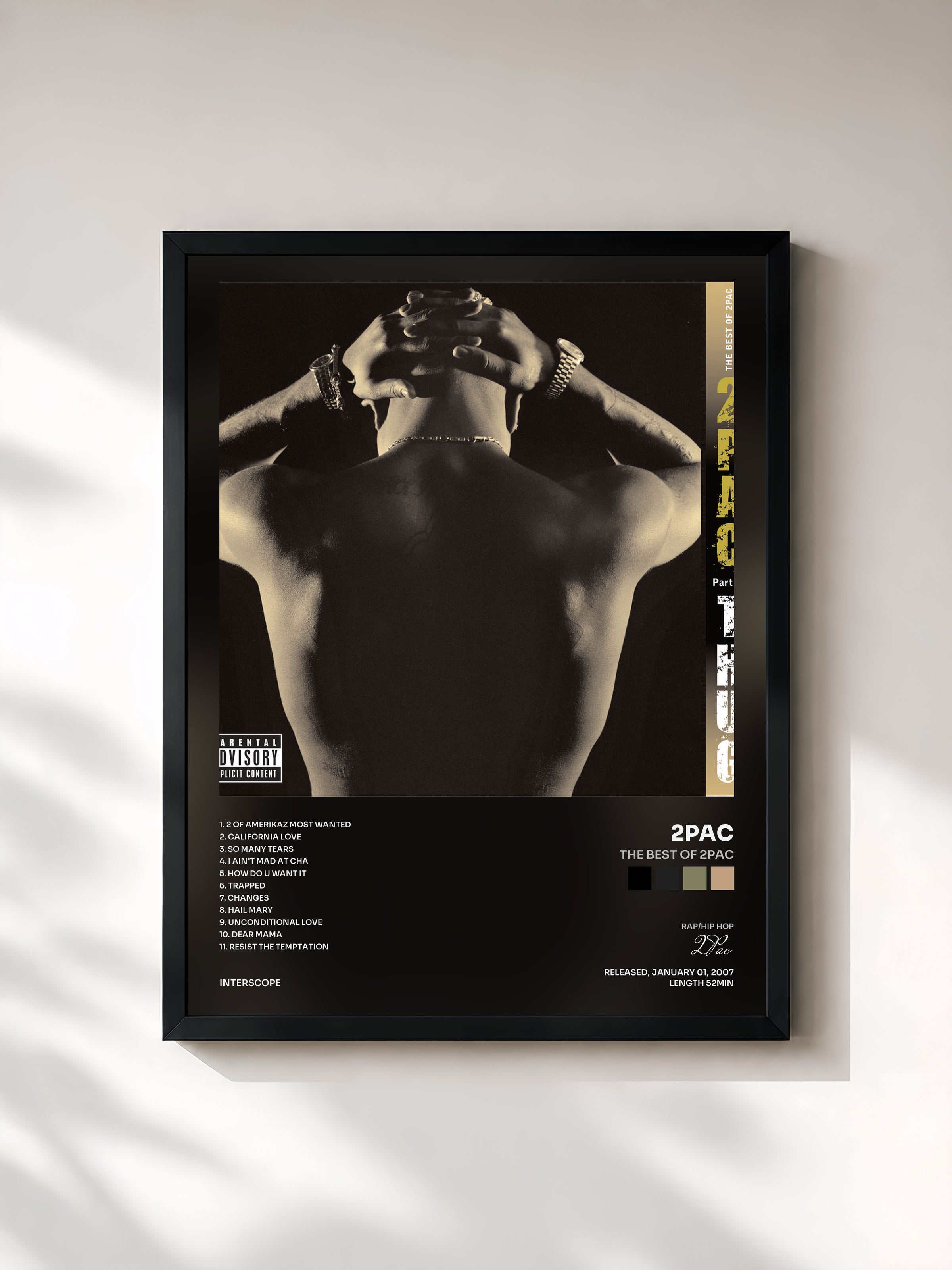 #noir Tableau de l'album The Best of 2Pac de 2Pac, cadre noir, imprimé et encadré en France